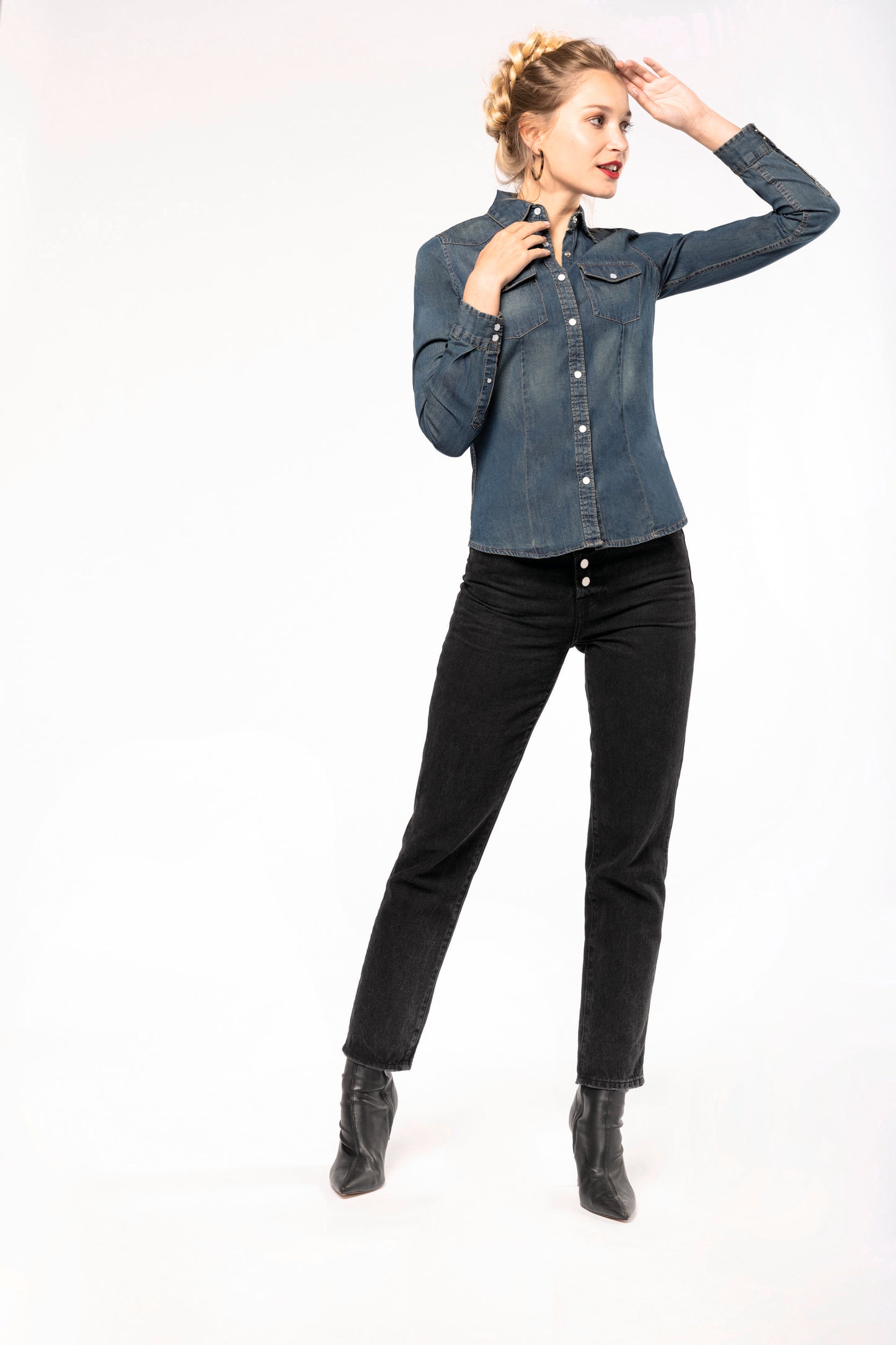 Dames denim blouse lange mouwen