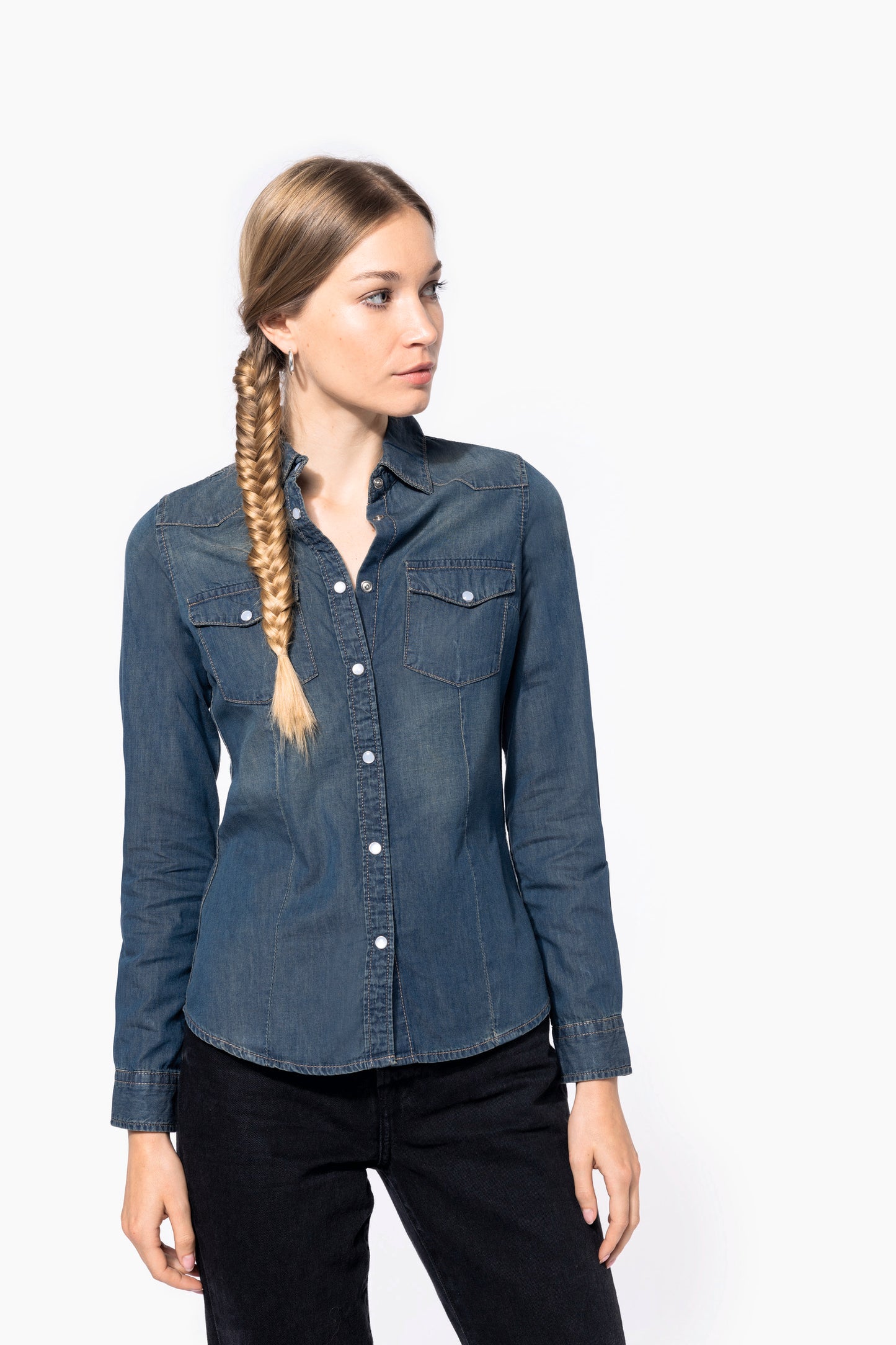 Dames denim blouse lange mouwen