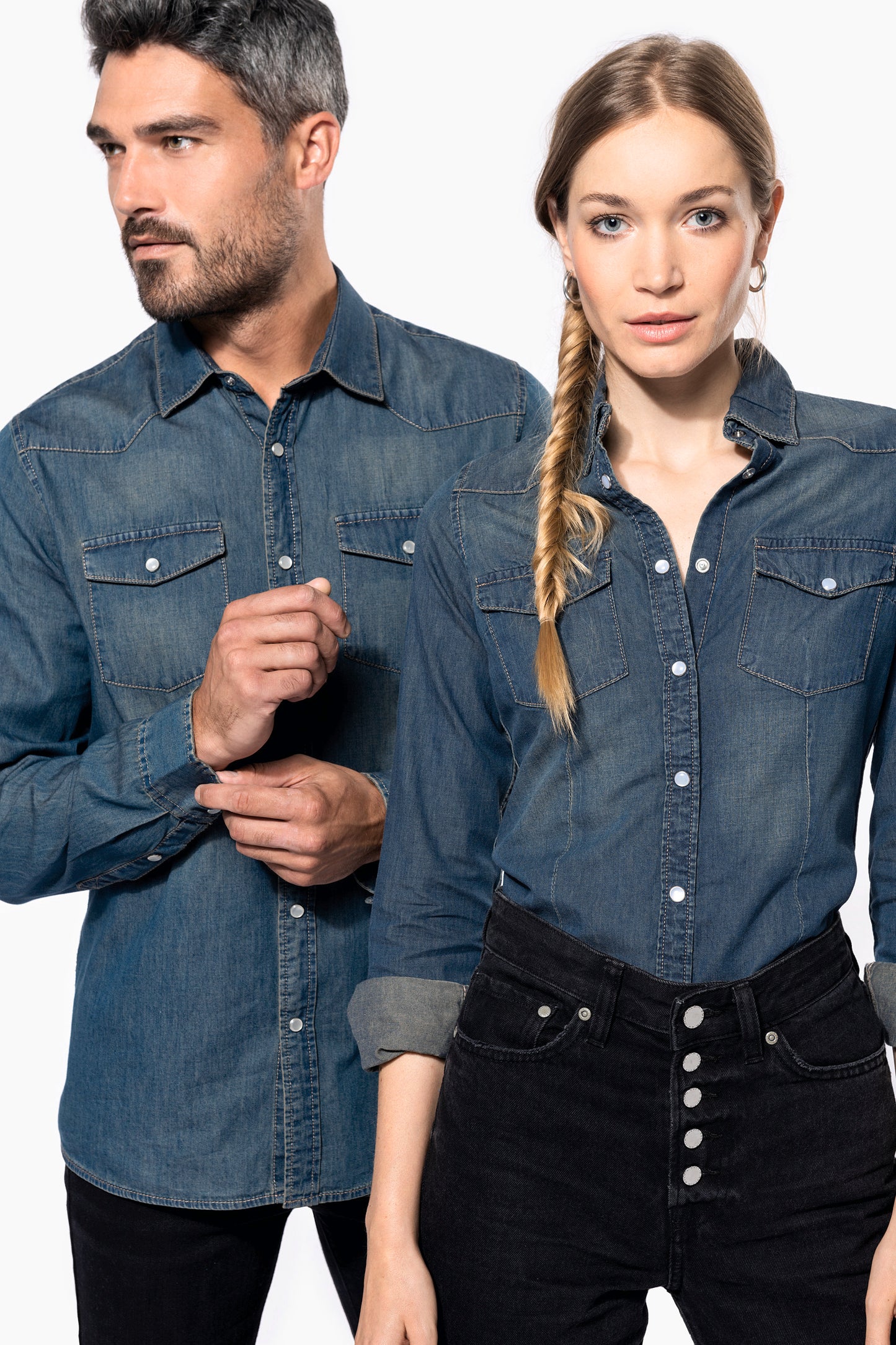 Heren denim overhemd lange mouwen