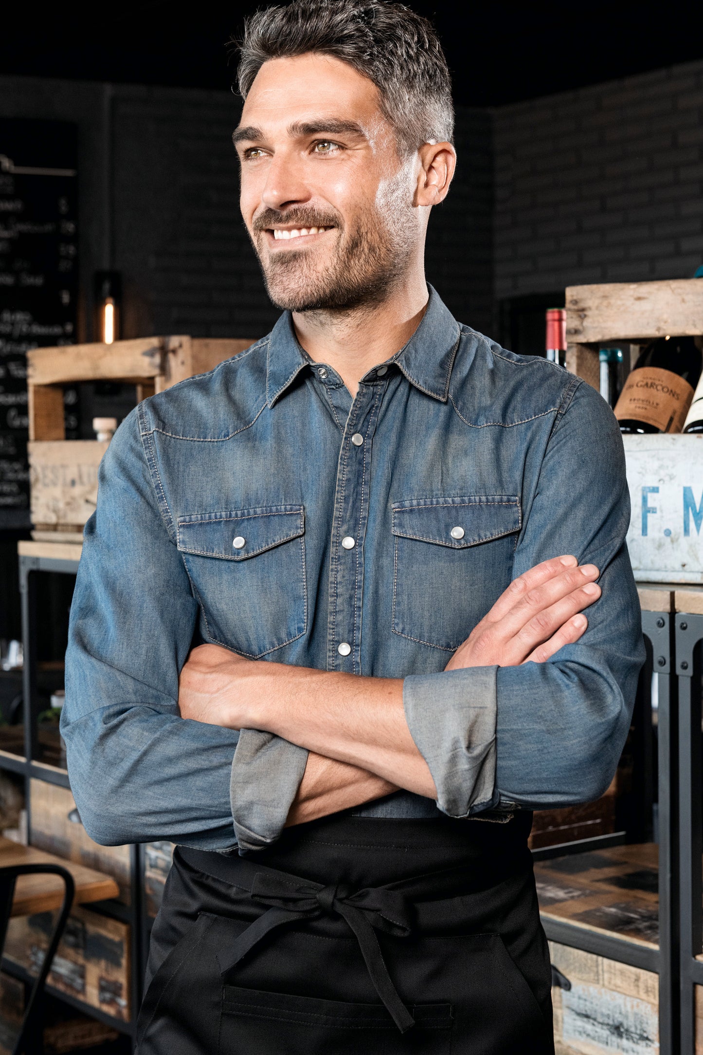 Heren denim overhemd lange mouwen