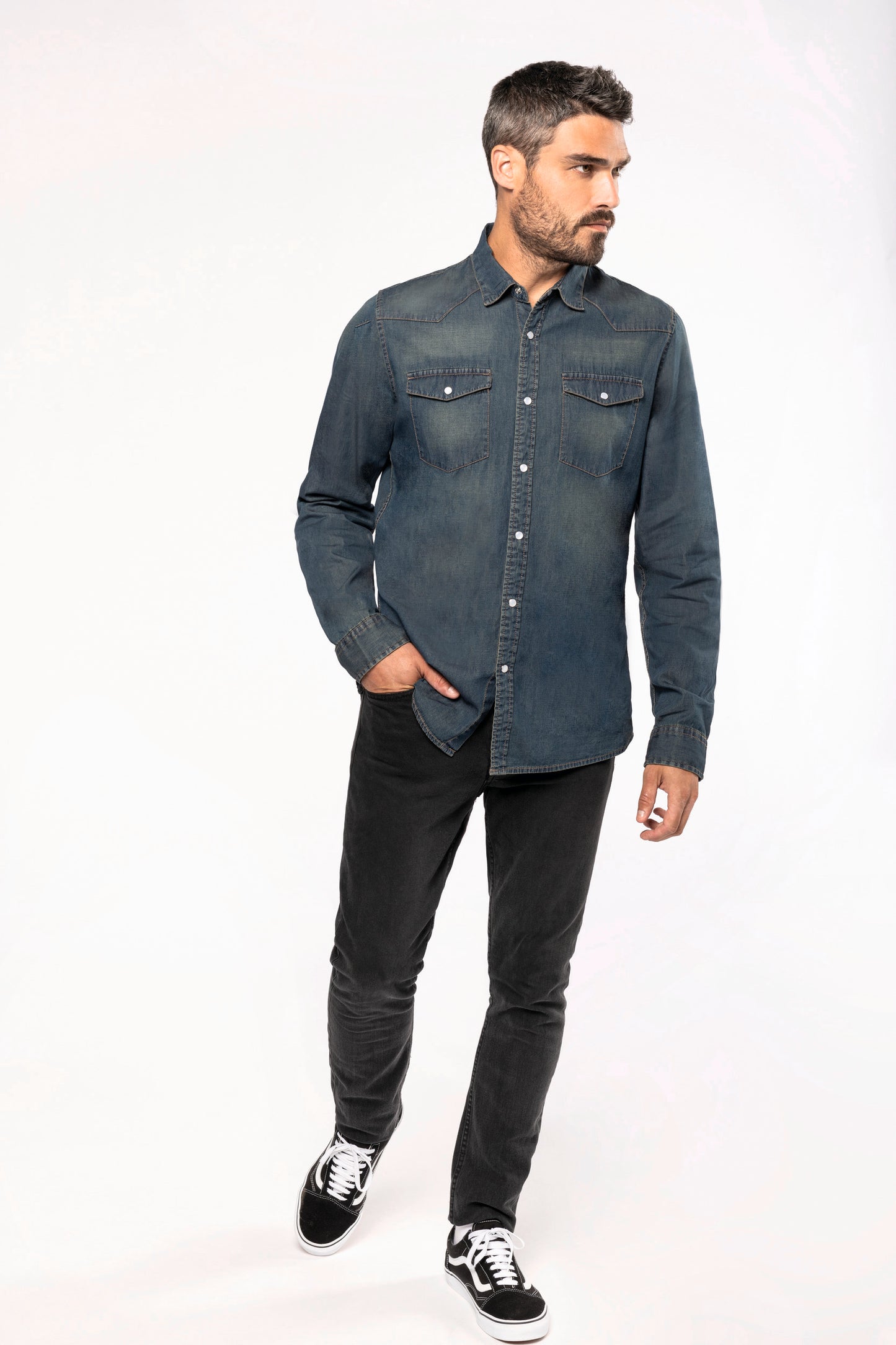 Heren denim overhemd lange mouwen