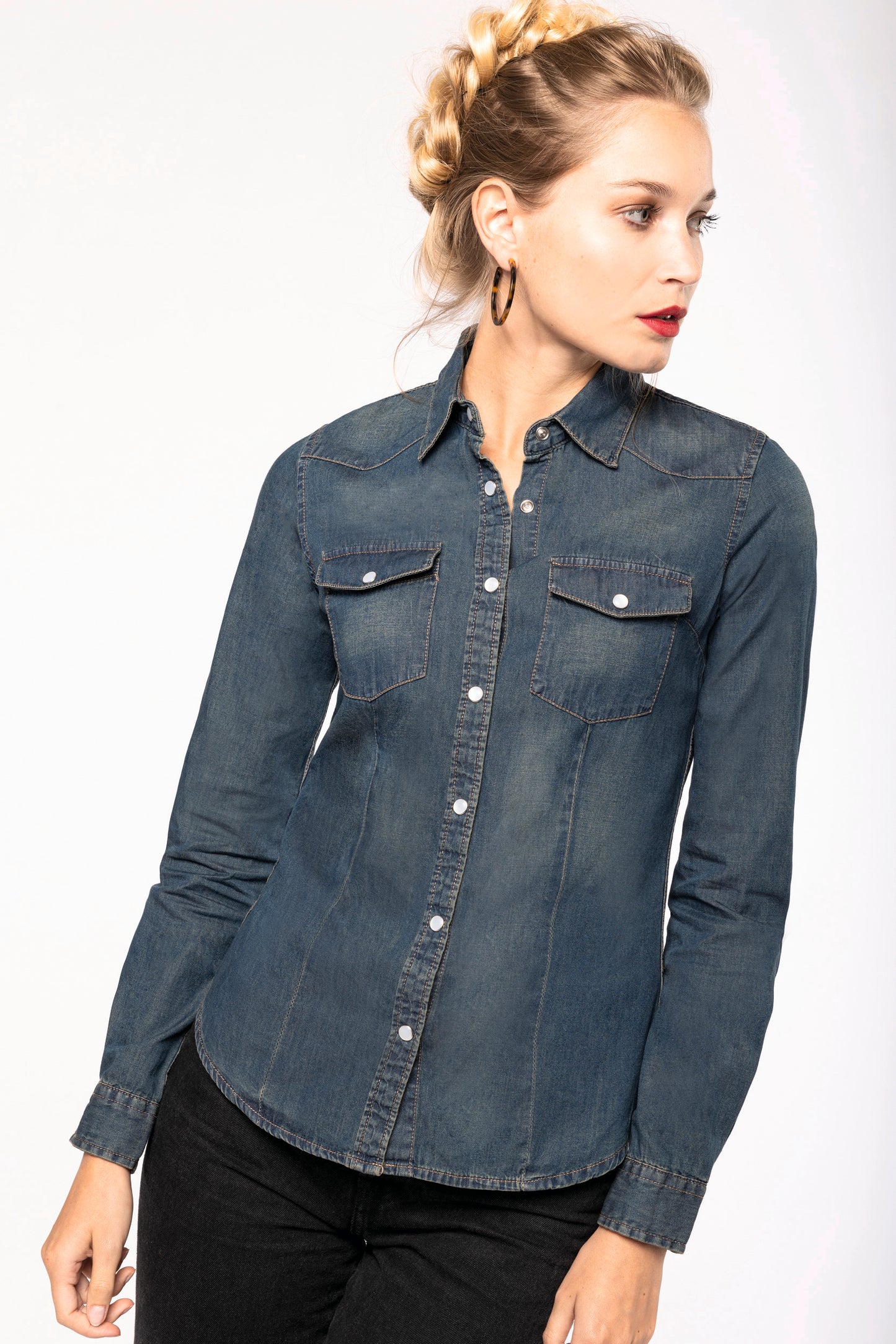 Dames denim blouse lange mouwen