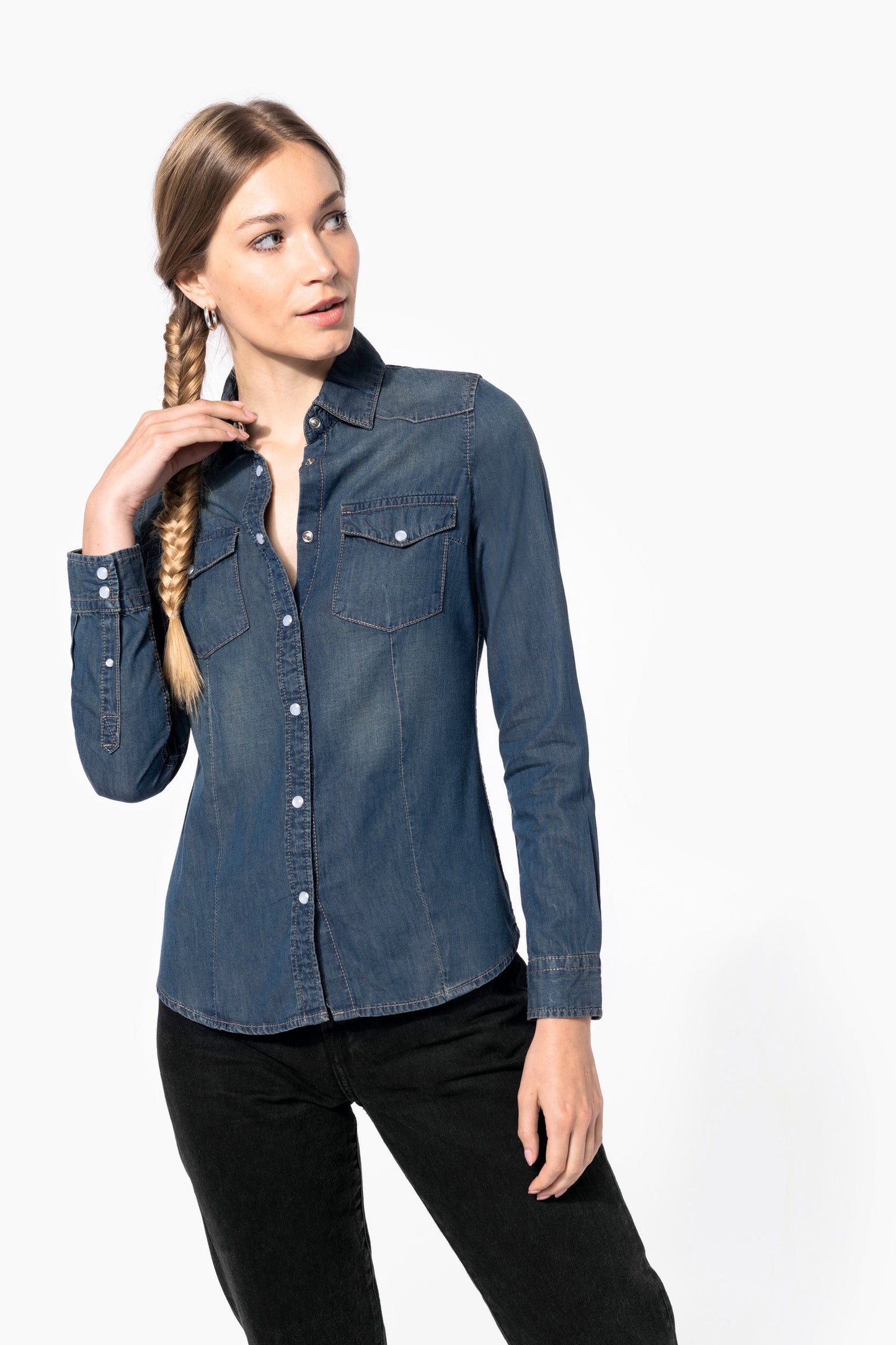 Dames denim blouse lange mouwen