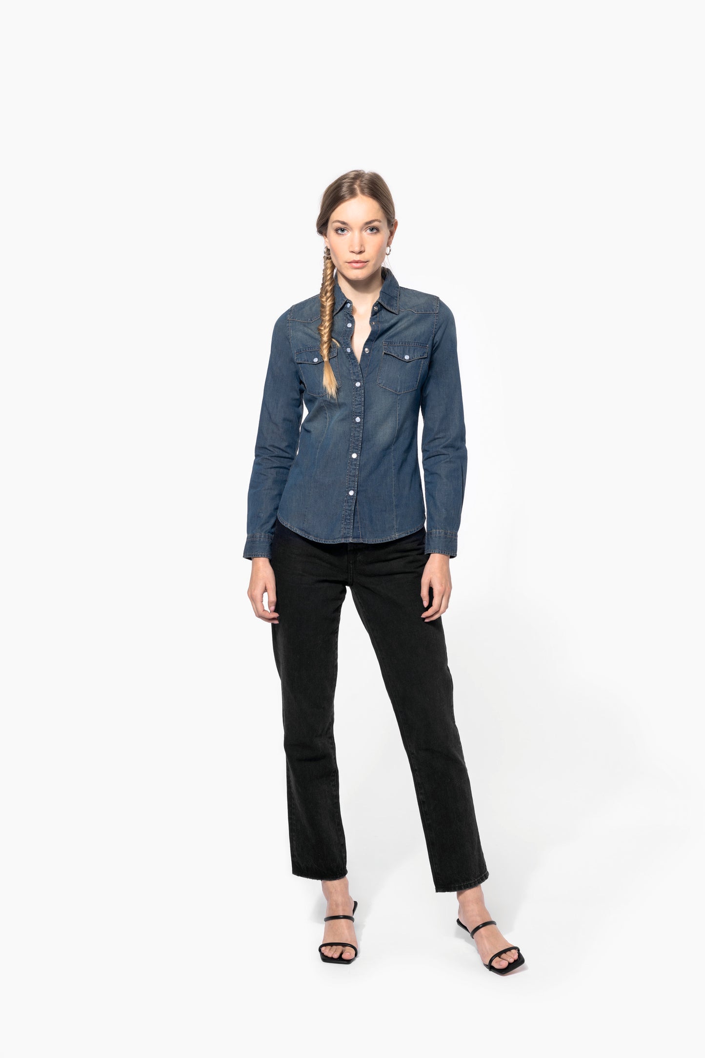 Dames denim blouse lange mouwen