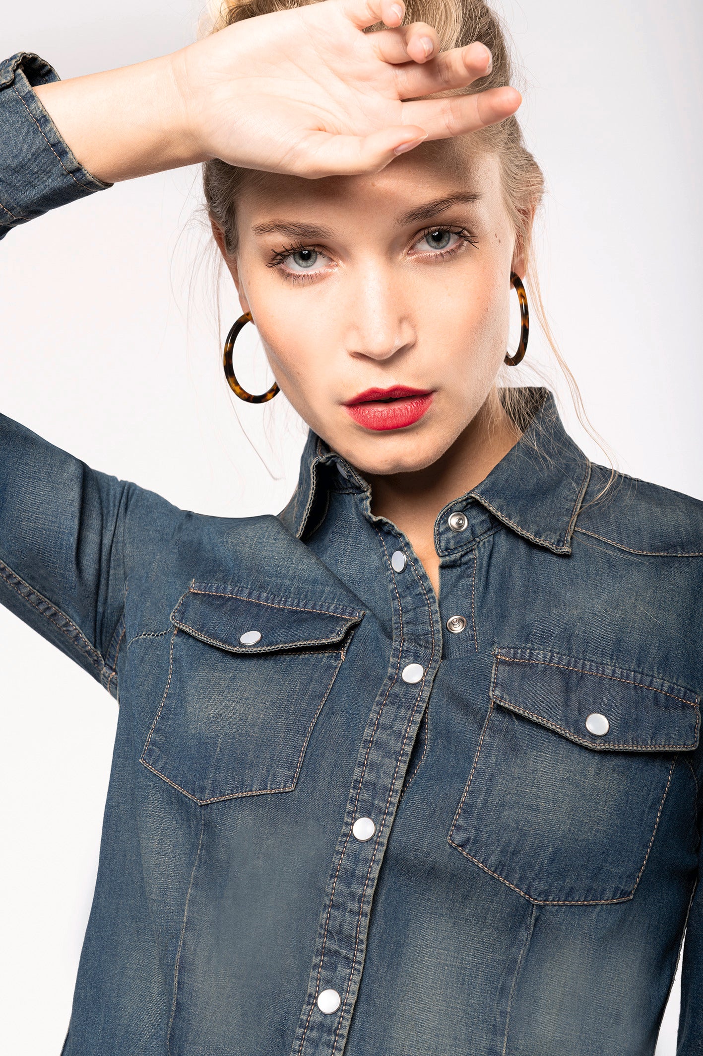 Dames denim blouse lange mouwen