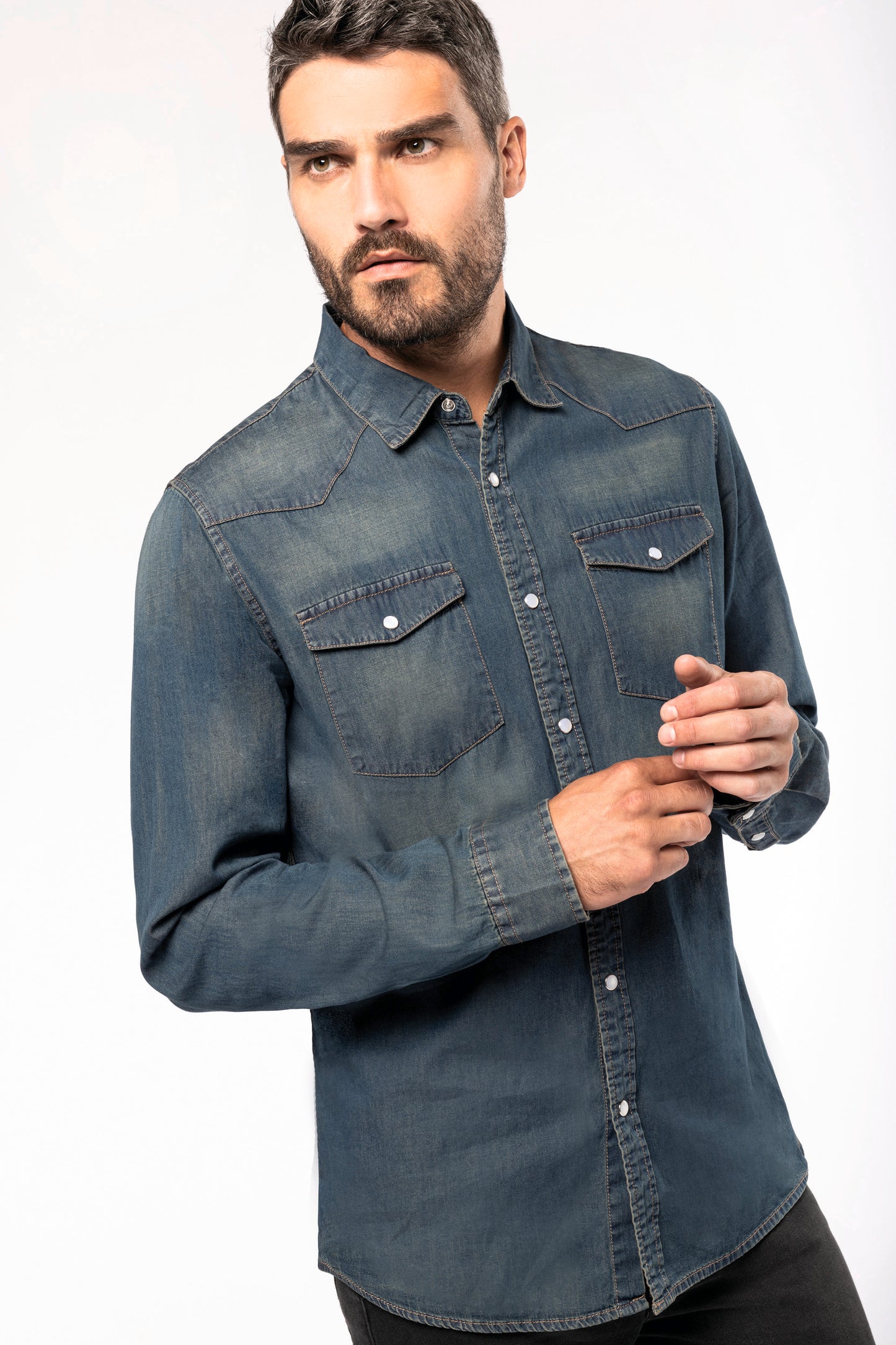 Heren denim overhemd lange mouwen