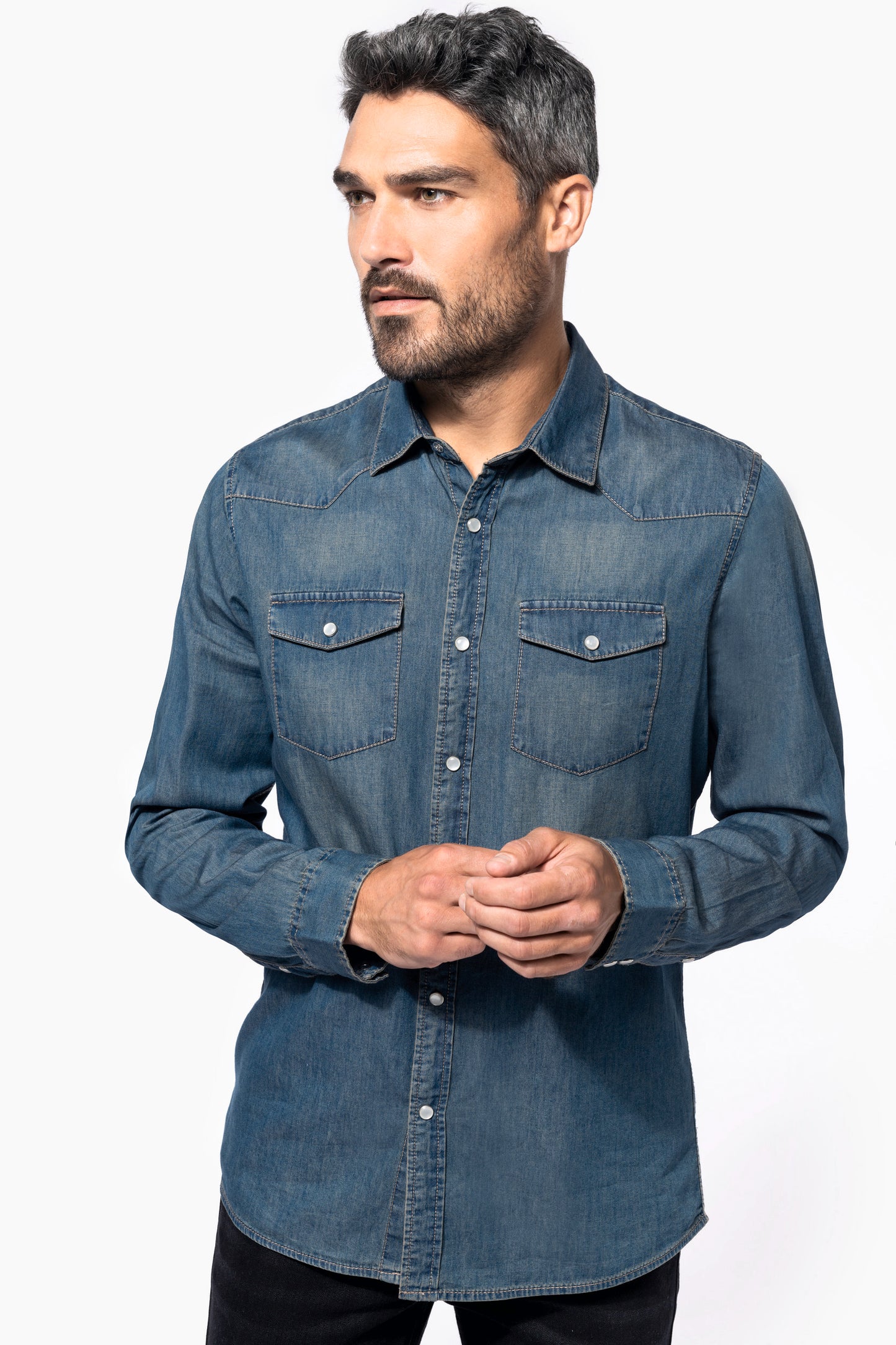 Heren denim overhemd lange mouwen