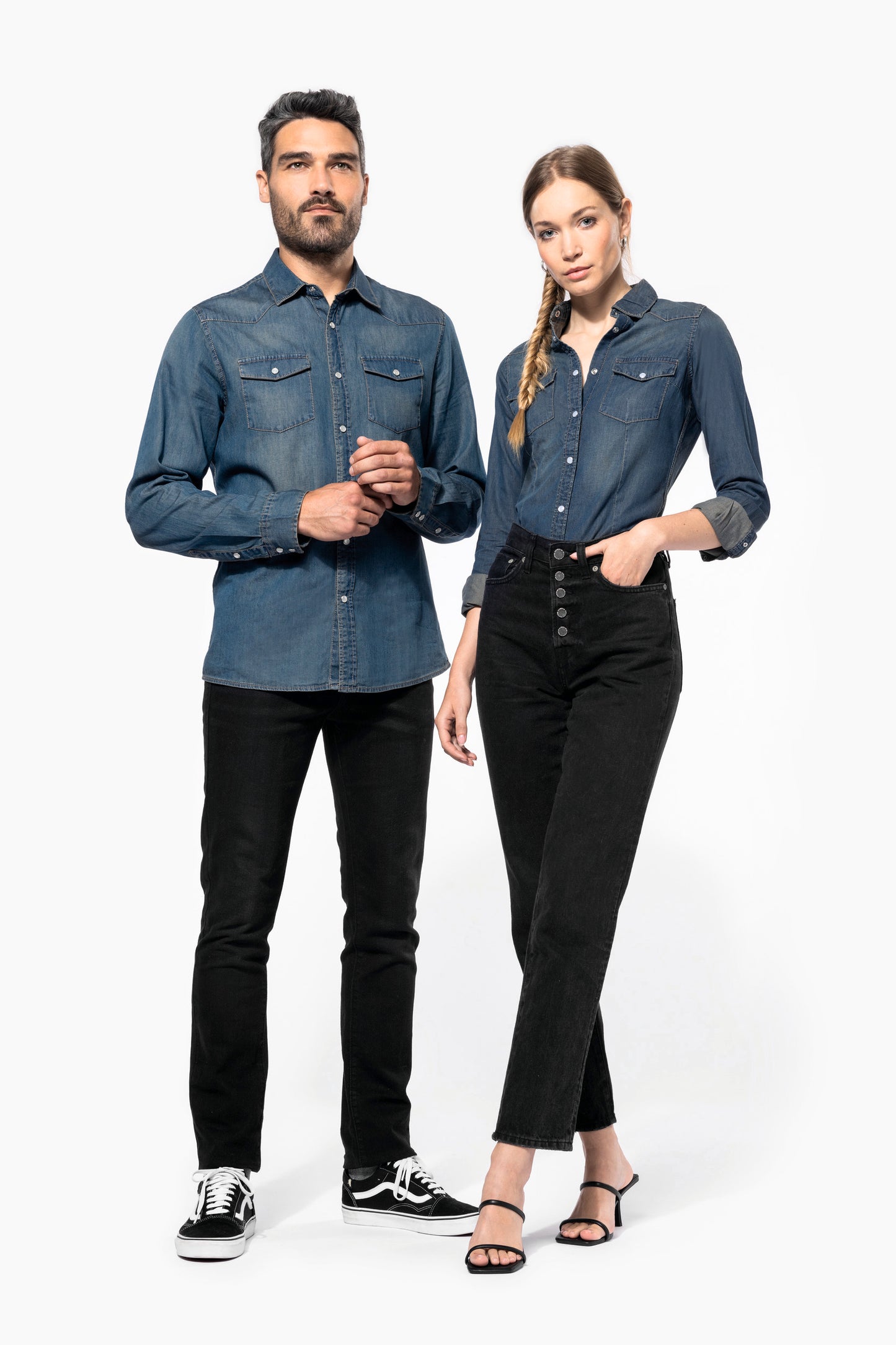 Heren denim overhemd lange mouwen