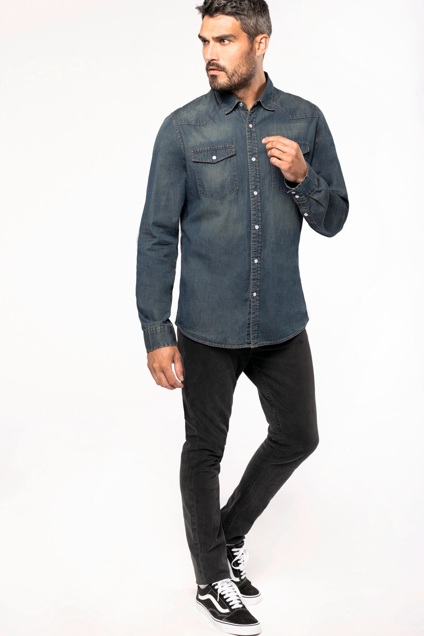 Heren denim overhemd lange mouwen