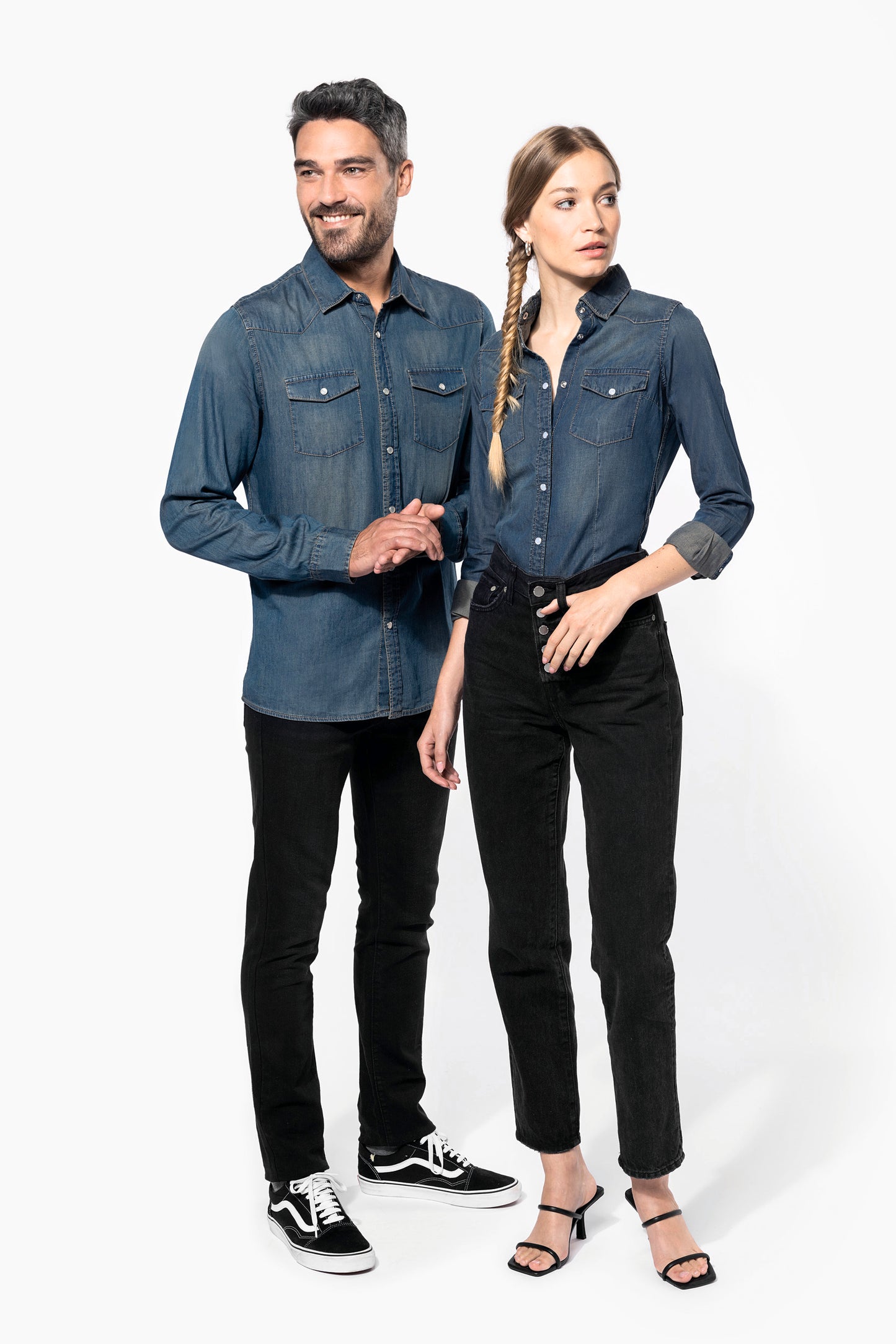 Heren denim overhemd lange mouwen