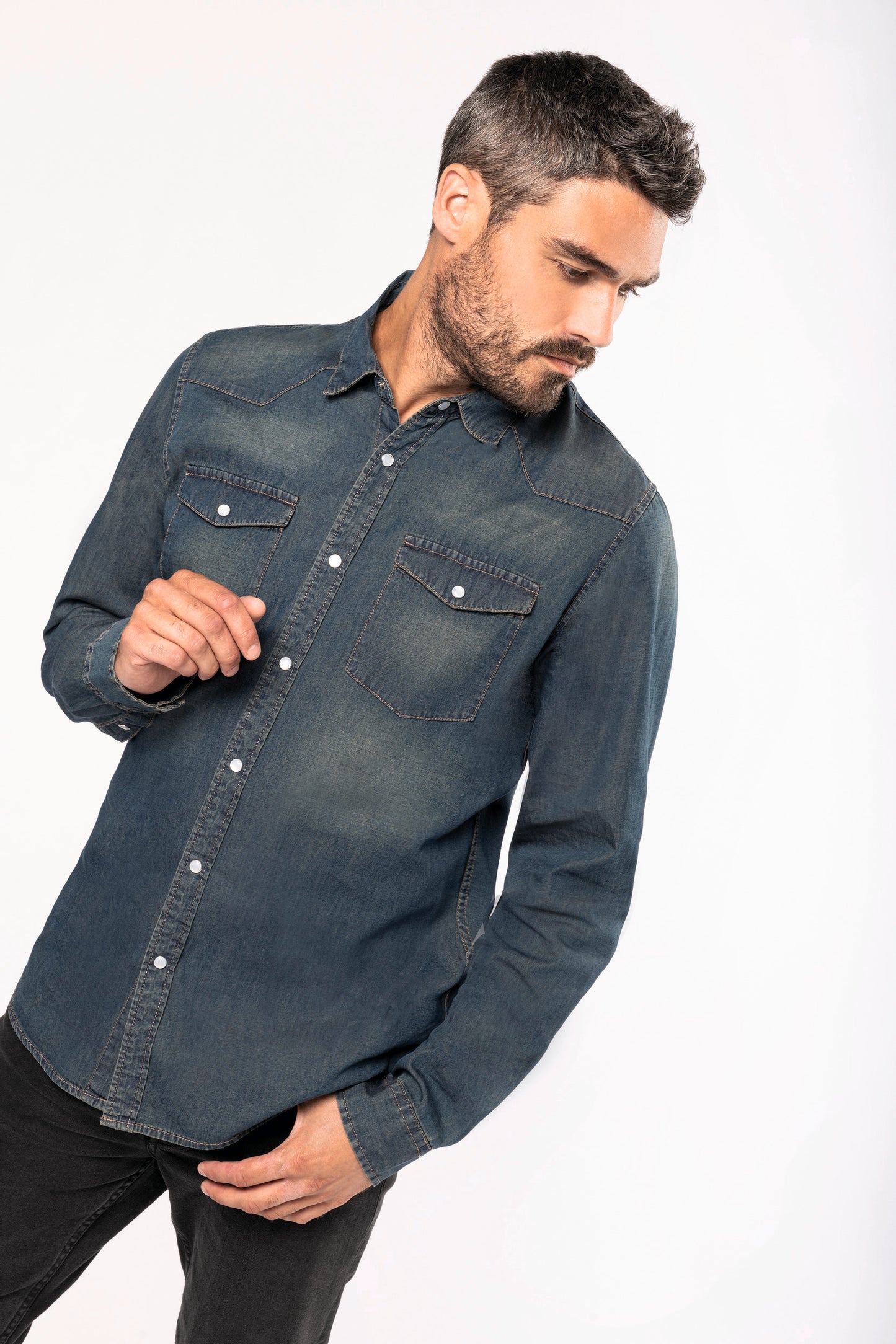 Heren denim overhemd lange mouwen