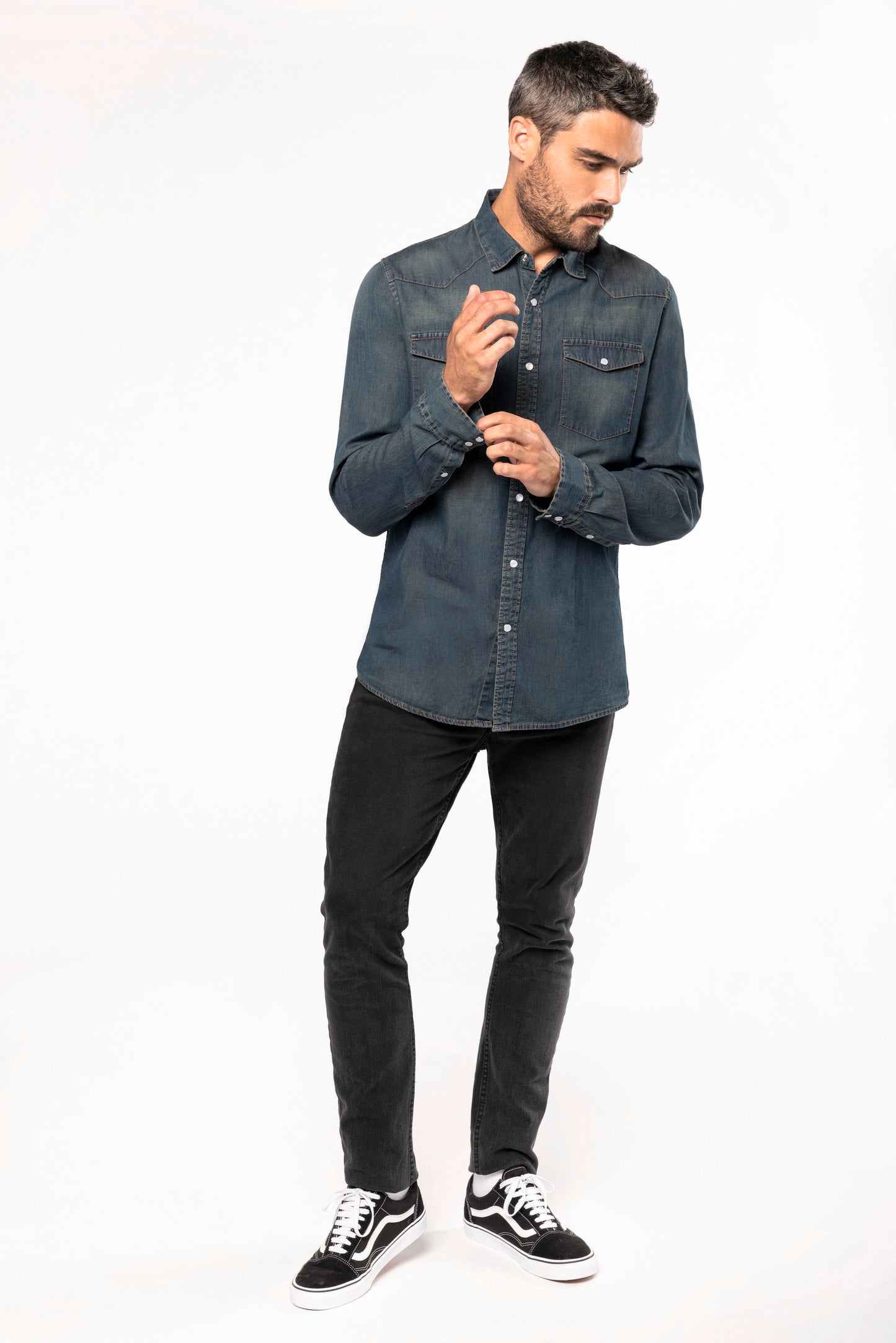 Heren denim overhemd lange mouwen