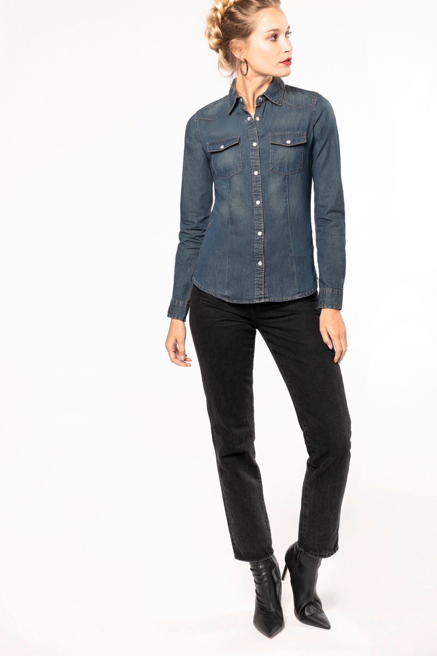Dames denim blouse lange mouwen