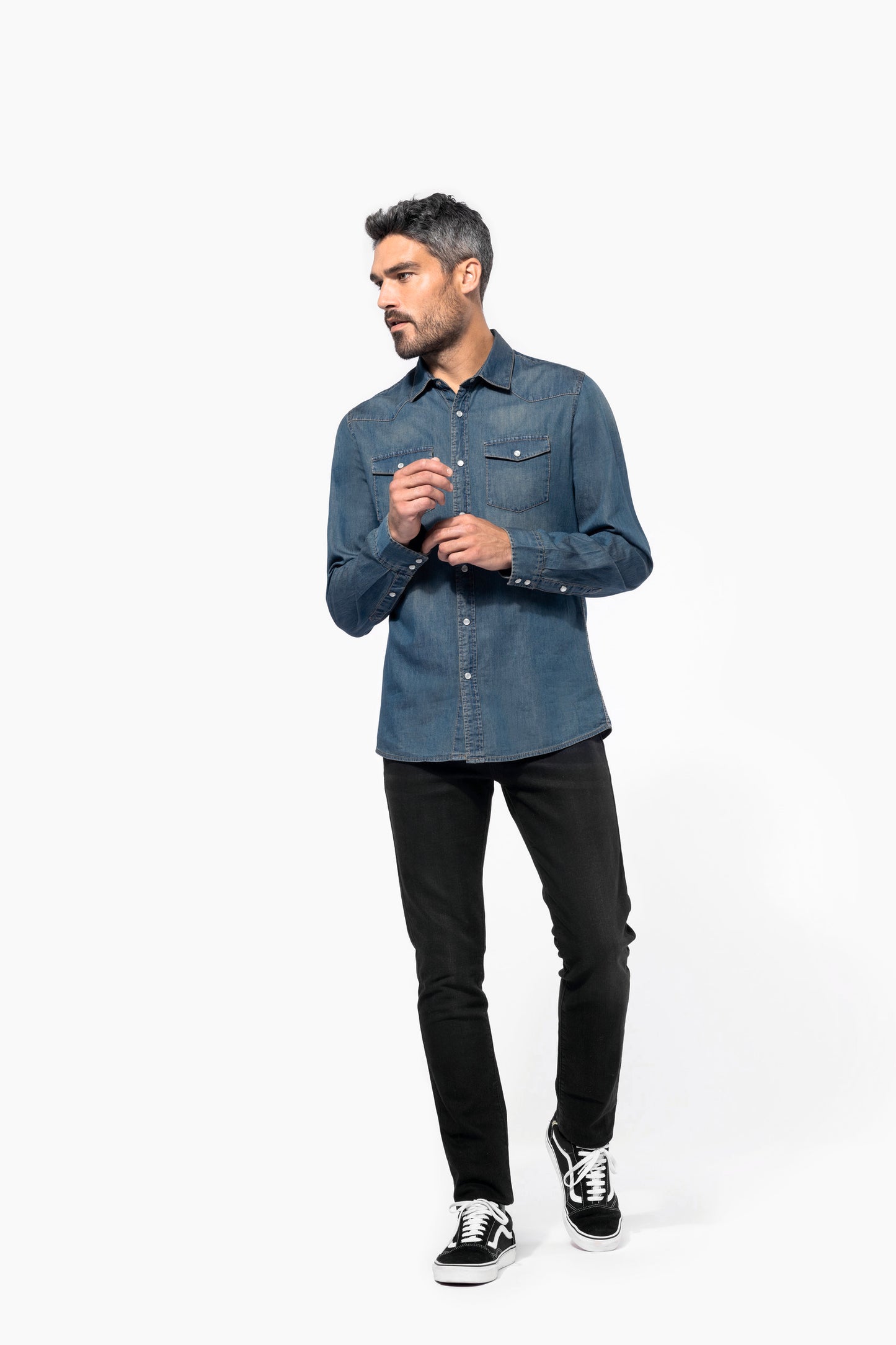 Heren denim overhemd lange mouwen