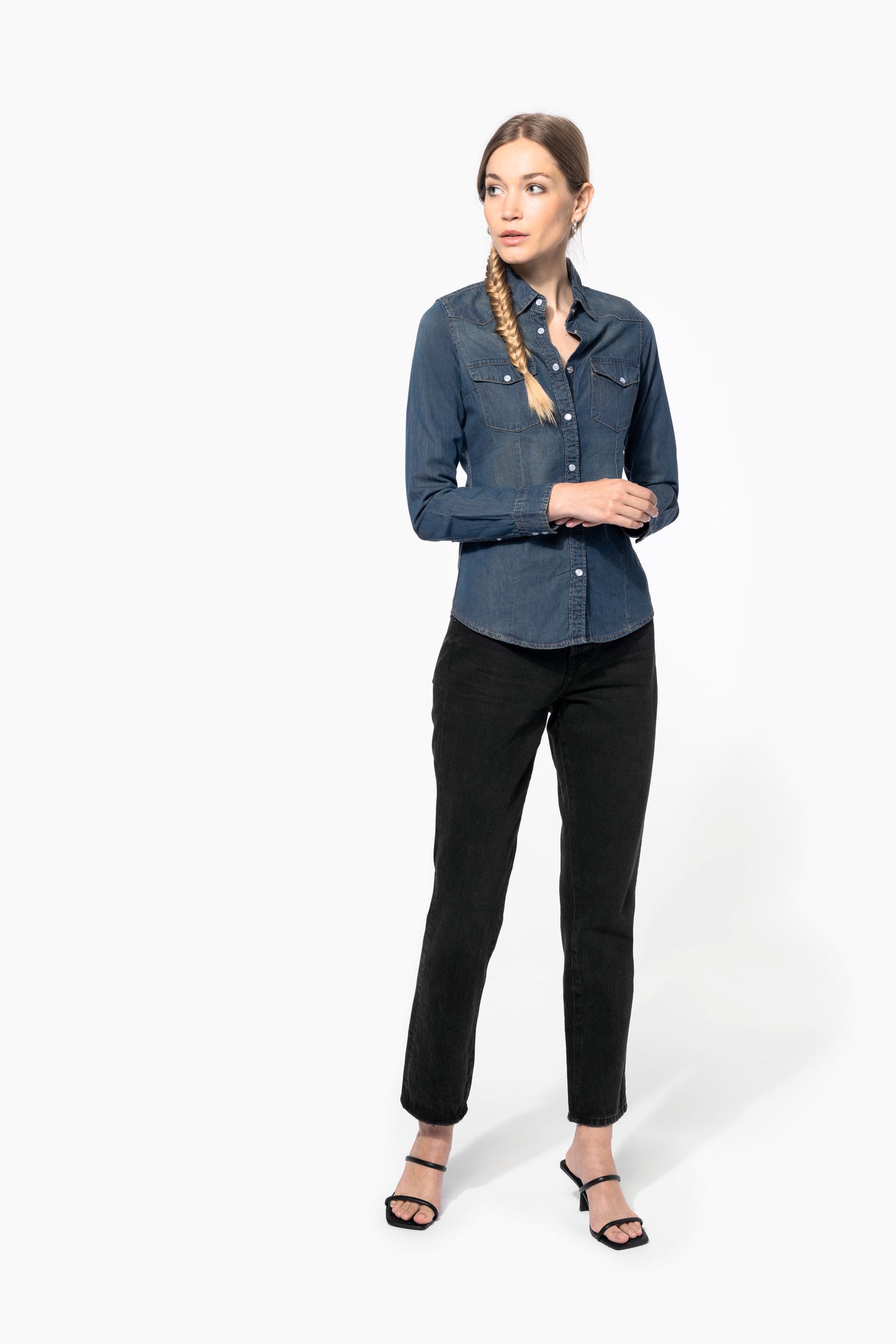 Dames denim blouse lange mouwen
