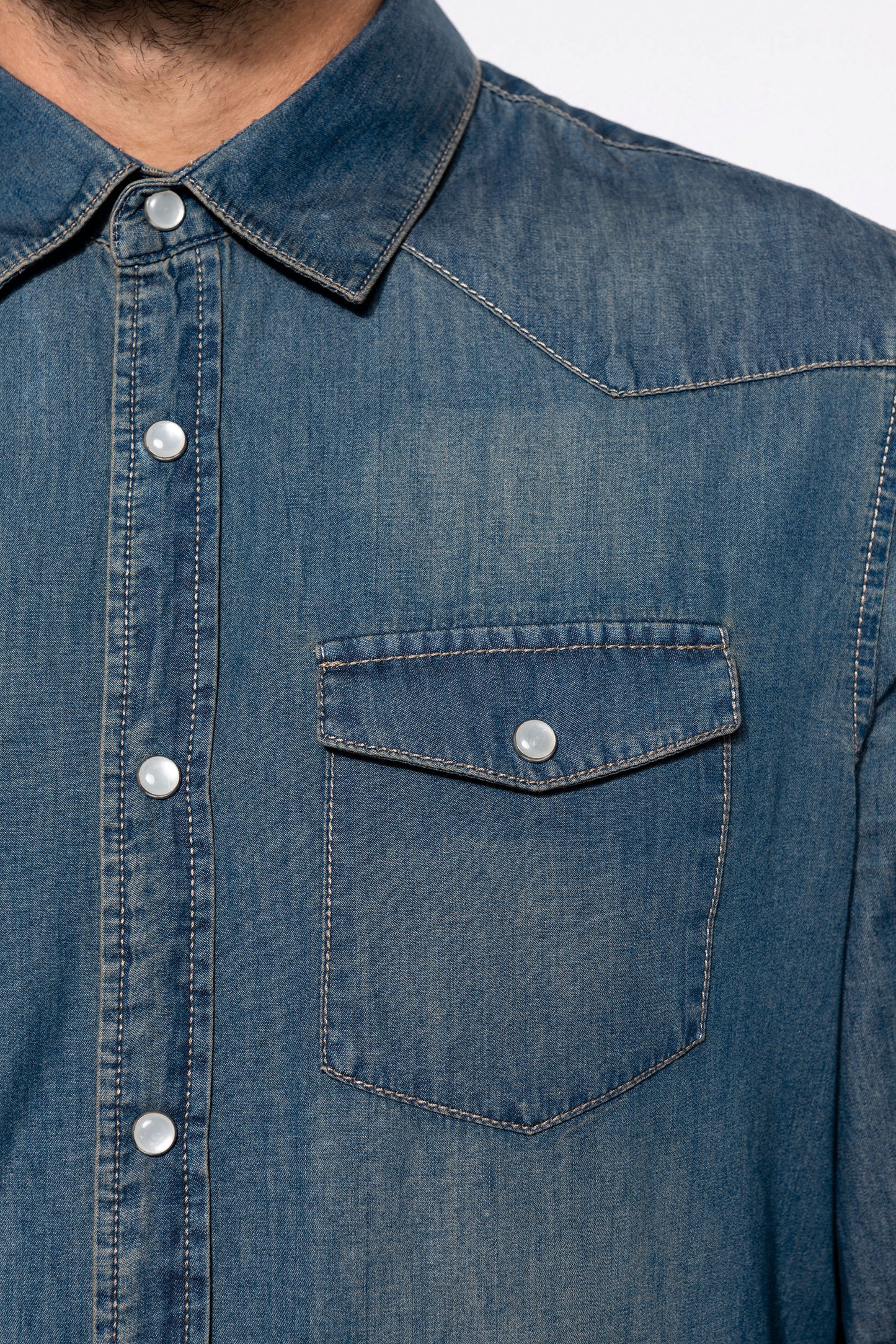 Heren denim overhemd lange mouwen
