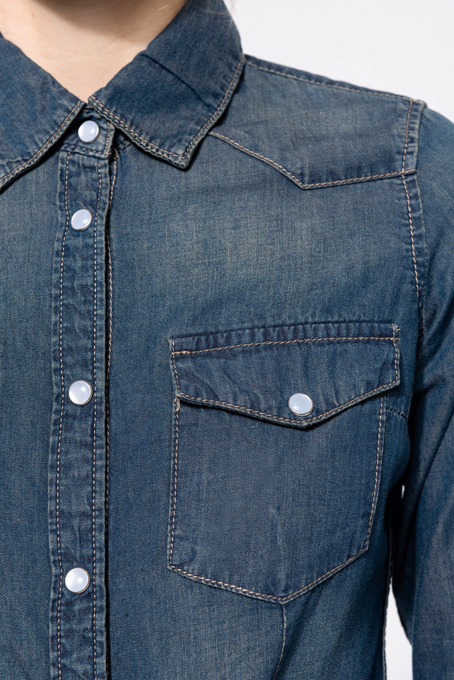 Dames denim blouse lange mouwen