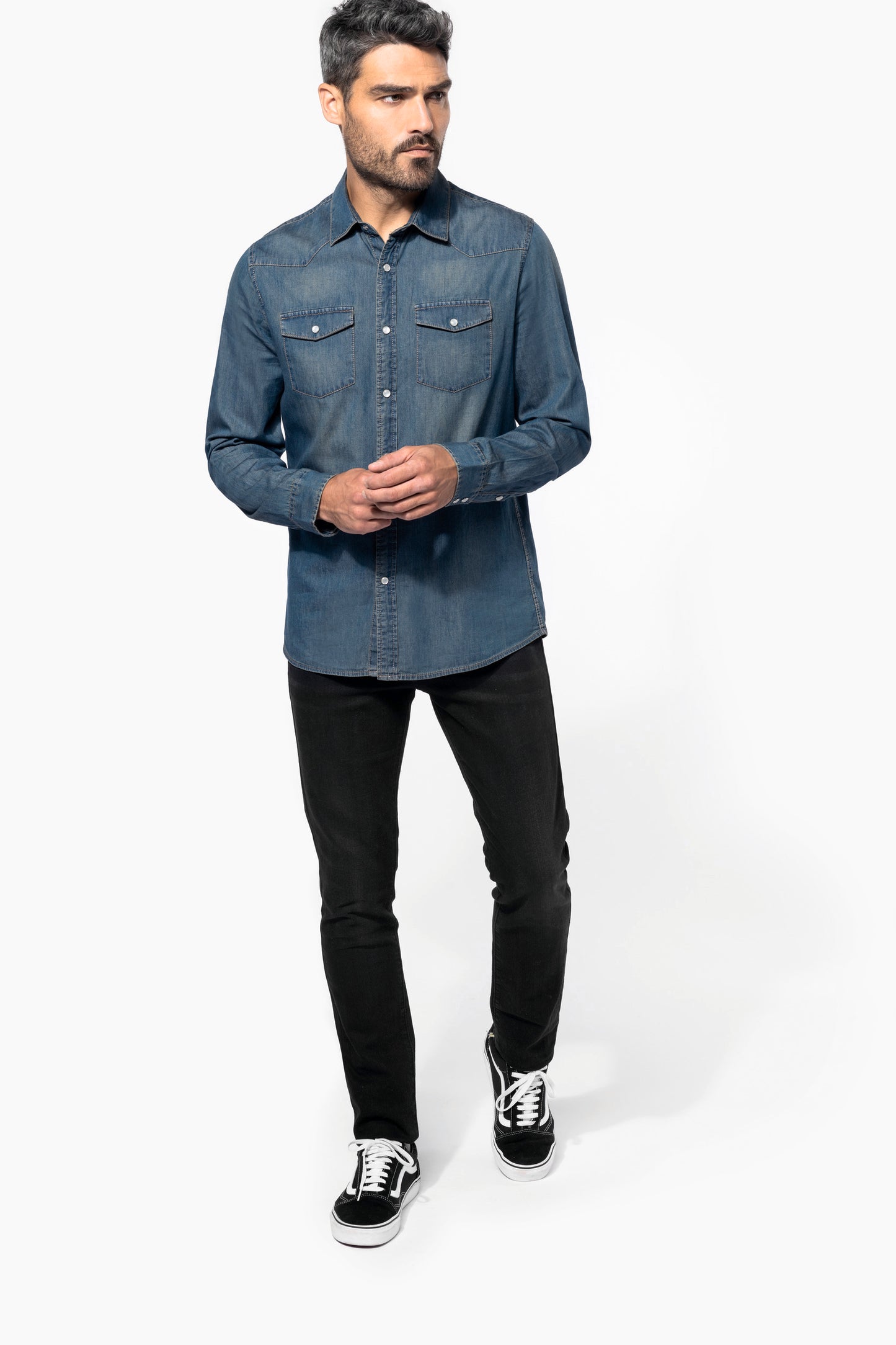 Heren denim overhemd lange mouwen