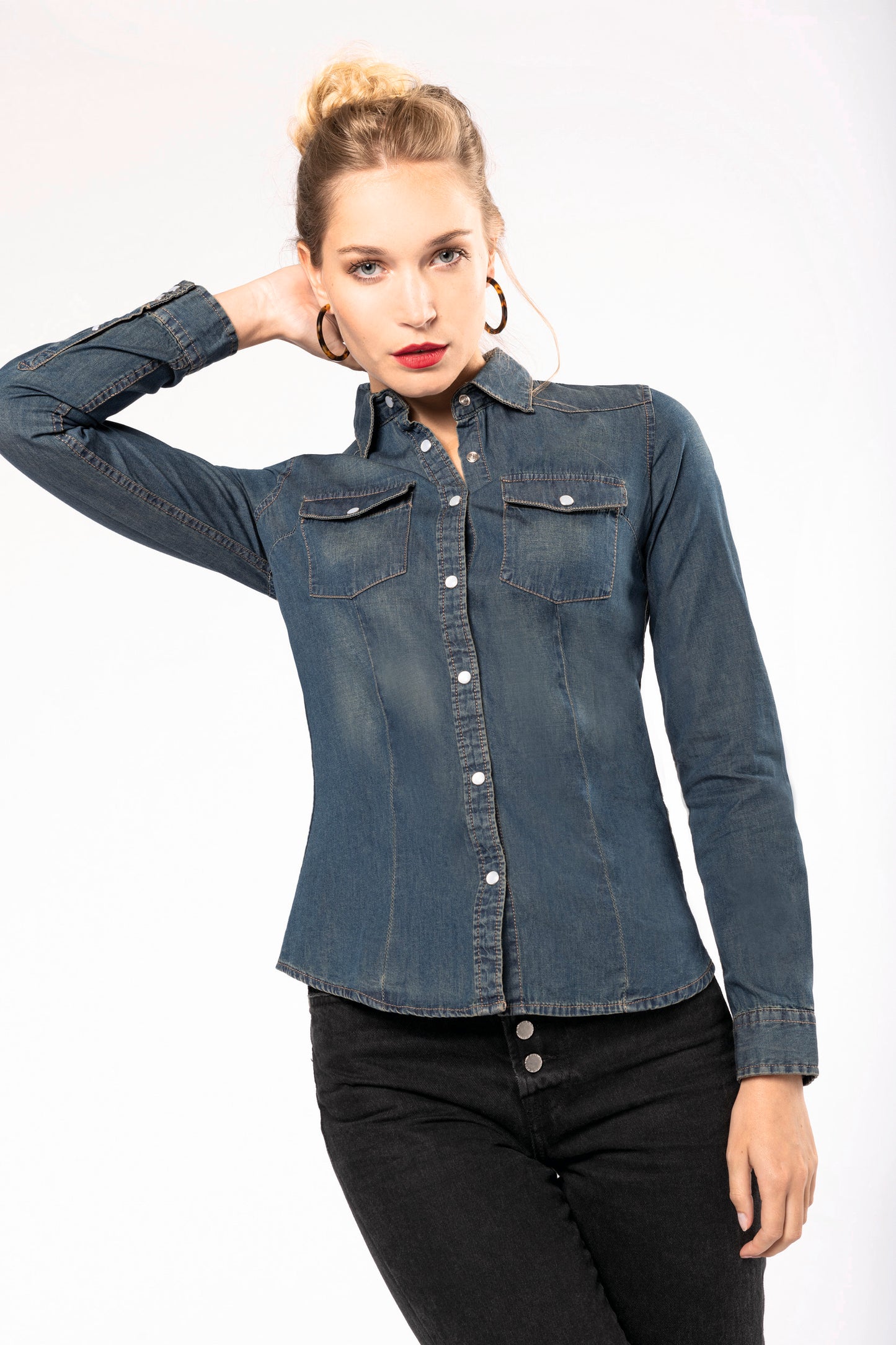 Dames denim blouse lange mouwen