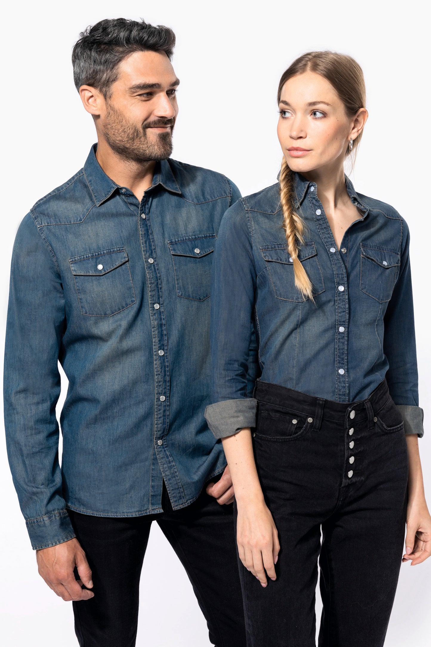 Heren denim overhemd lange mouwen