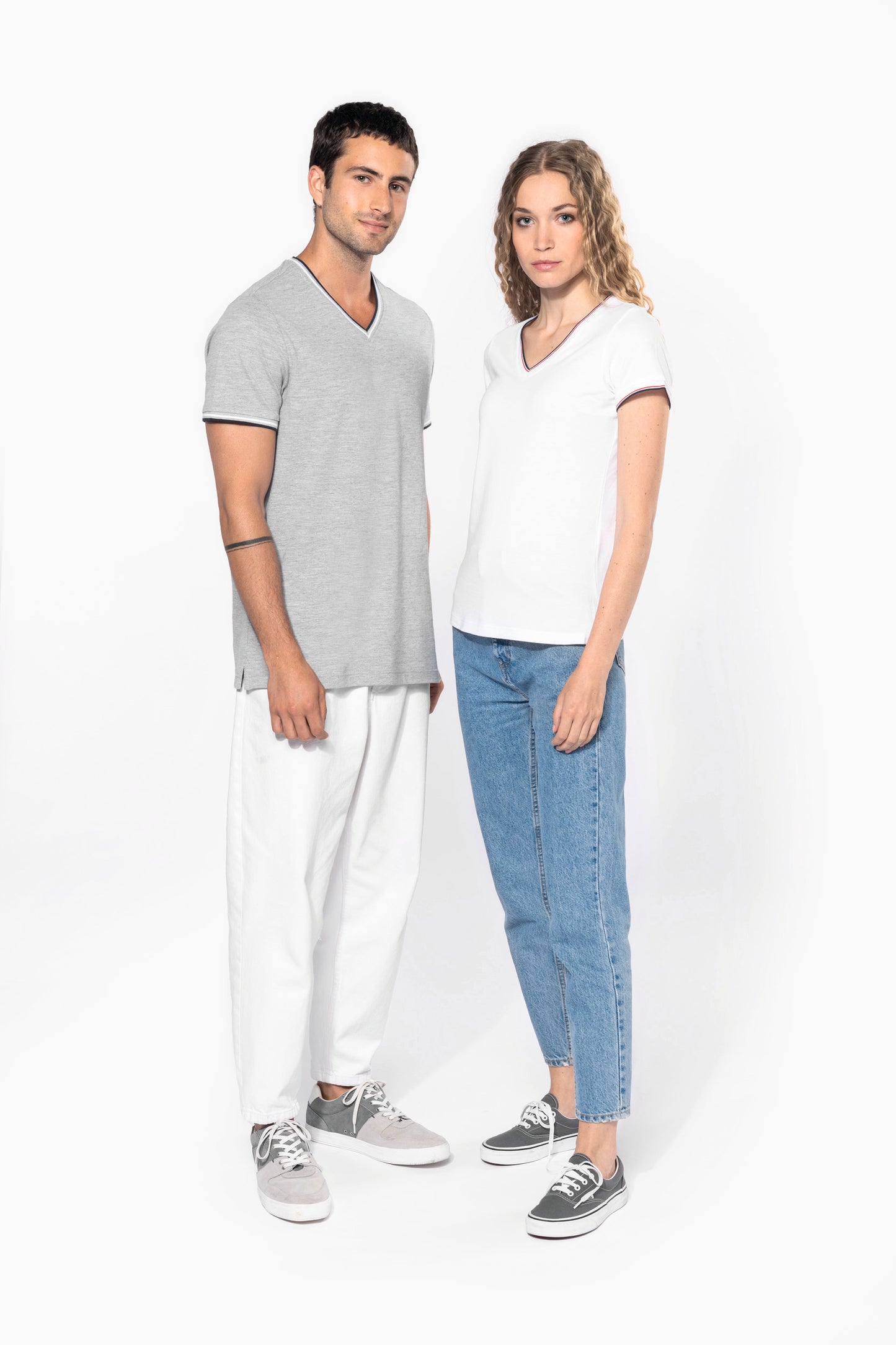Heren-t-shirt piqué V-hals