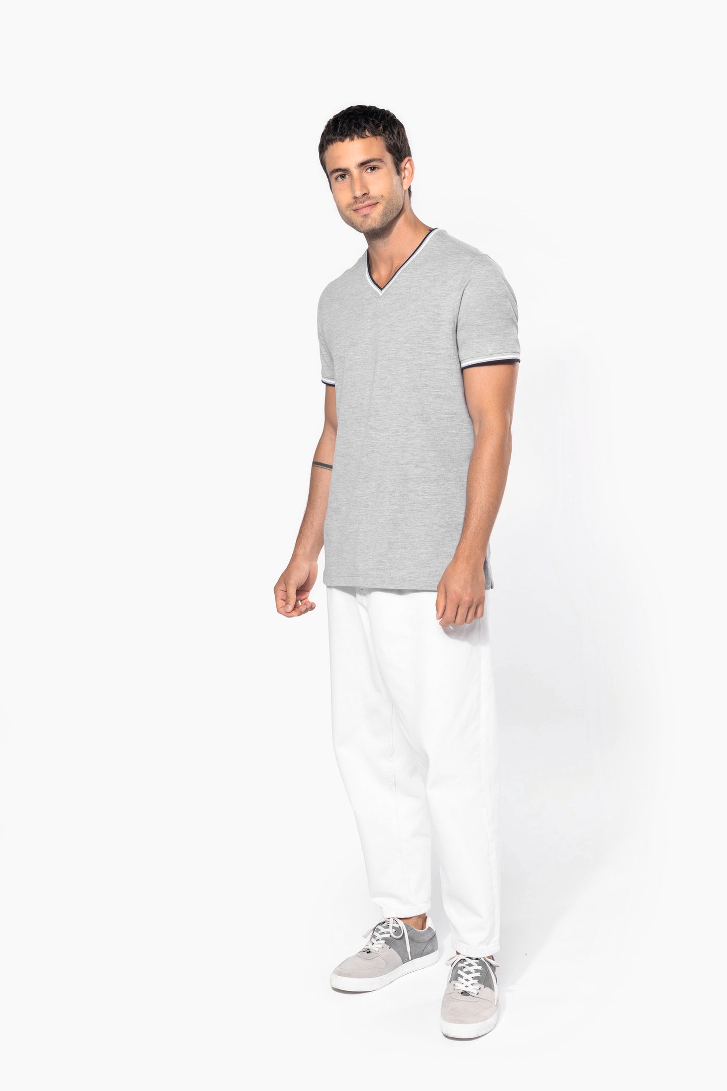 Heren-t-shirt piqué V-hals