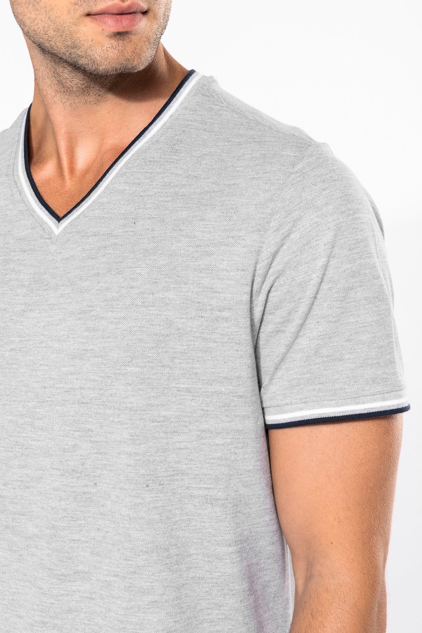 Heren-t-shirt piqué V-hals