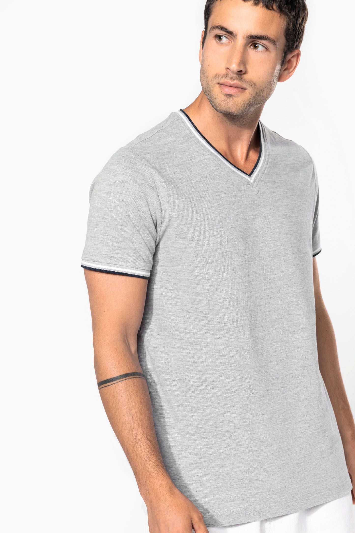 Heren-t-shirt piqué V-hals