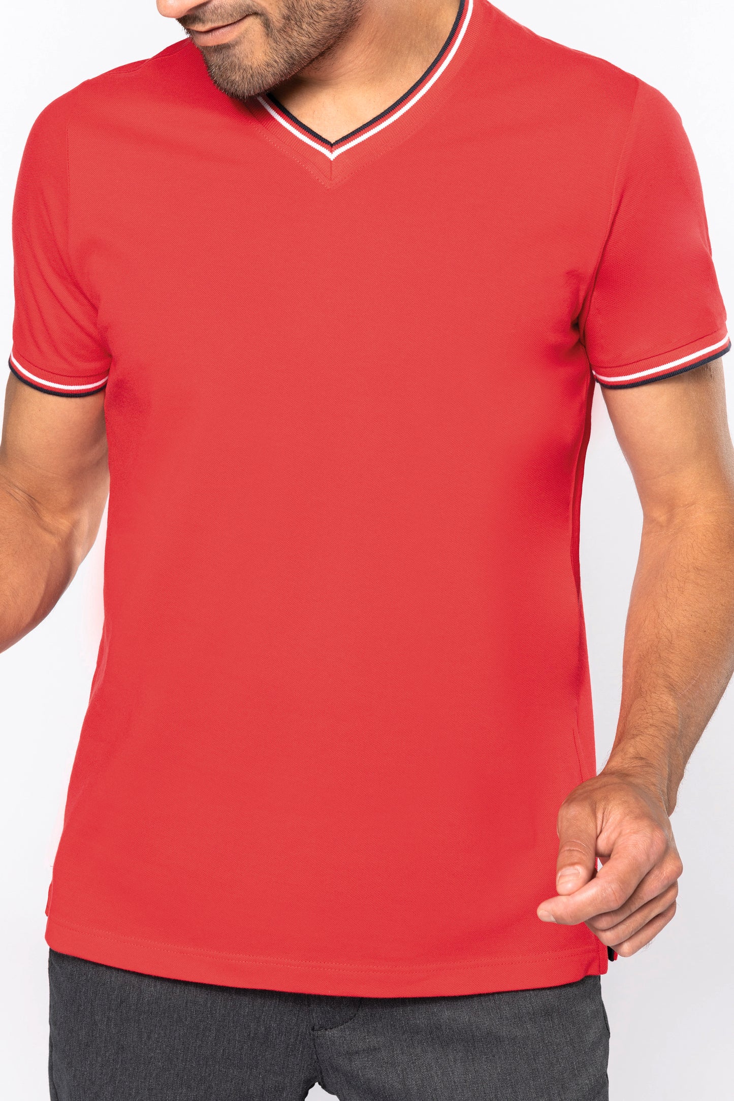 Heren-t-shirt piqué V-hals