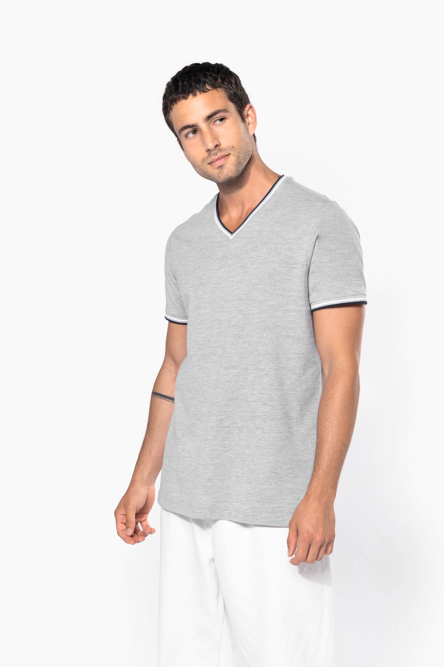 Heren-t-shirt piqué V-hals