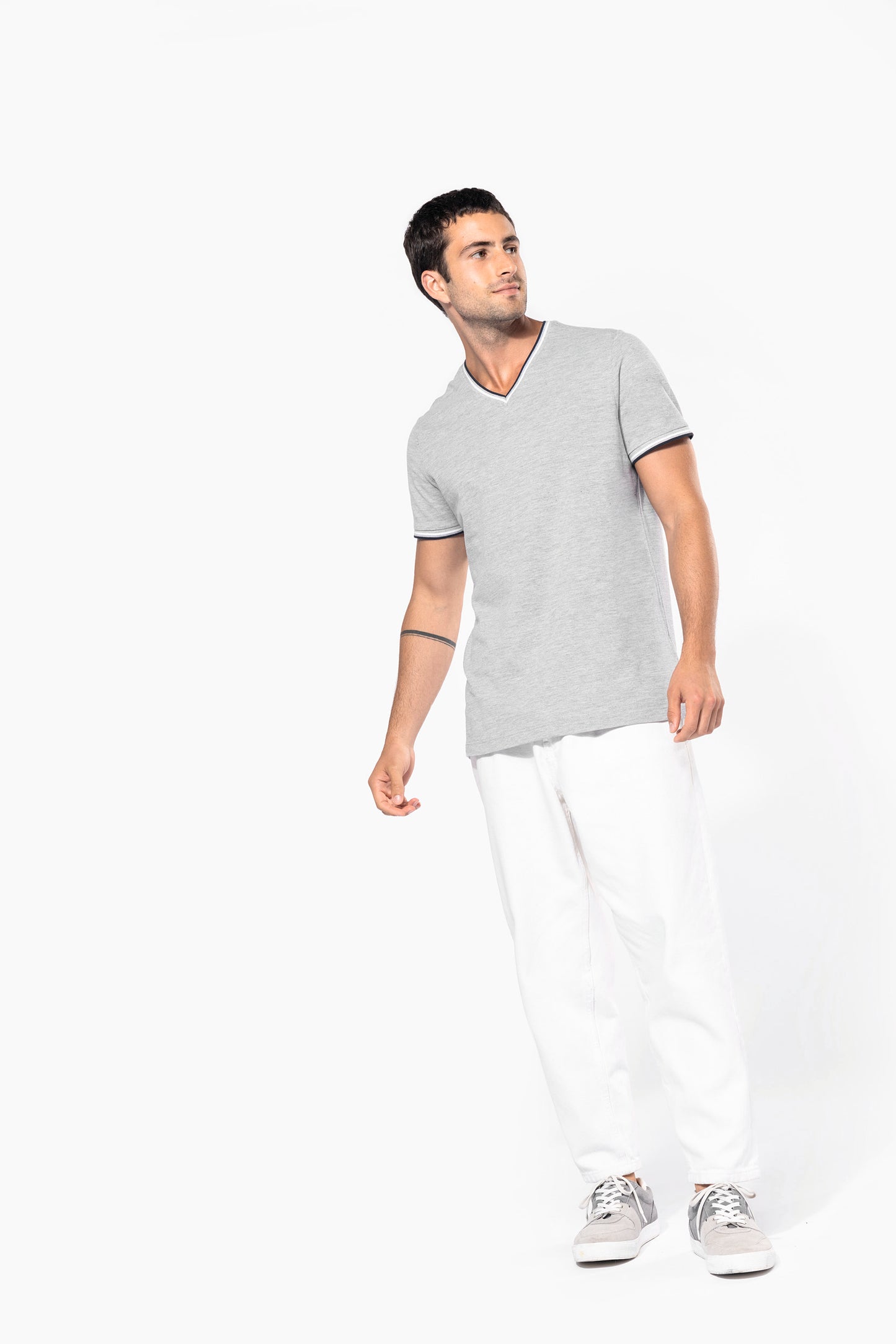 Heren-t-shirt piqué V-hals