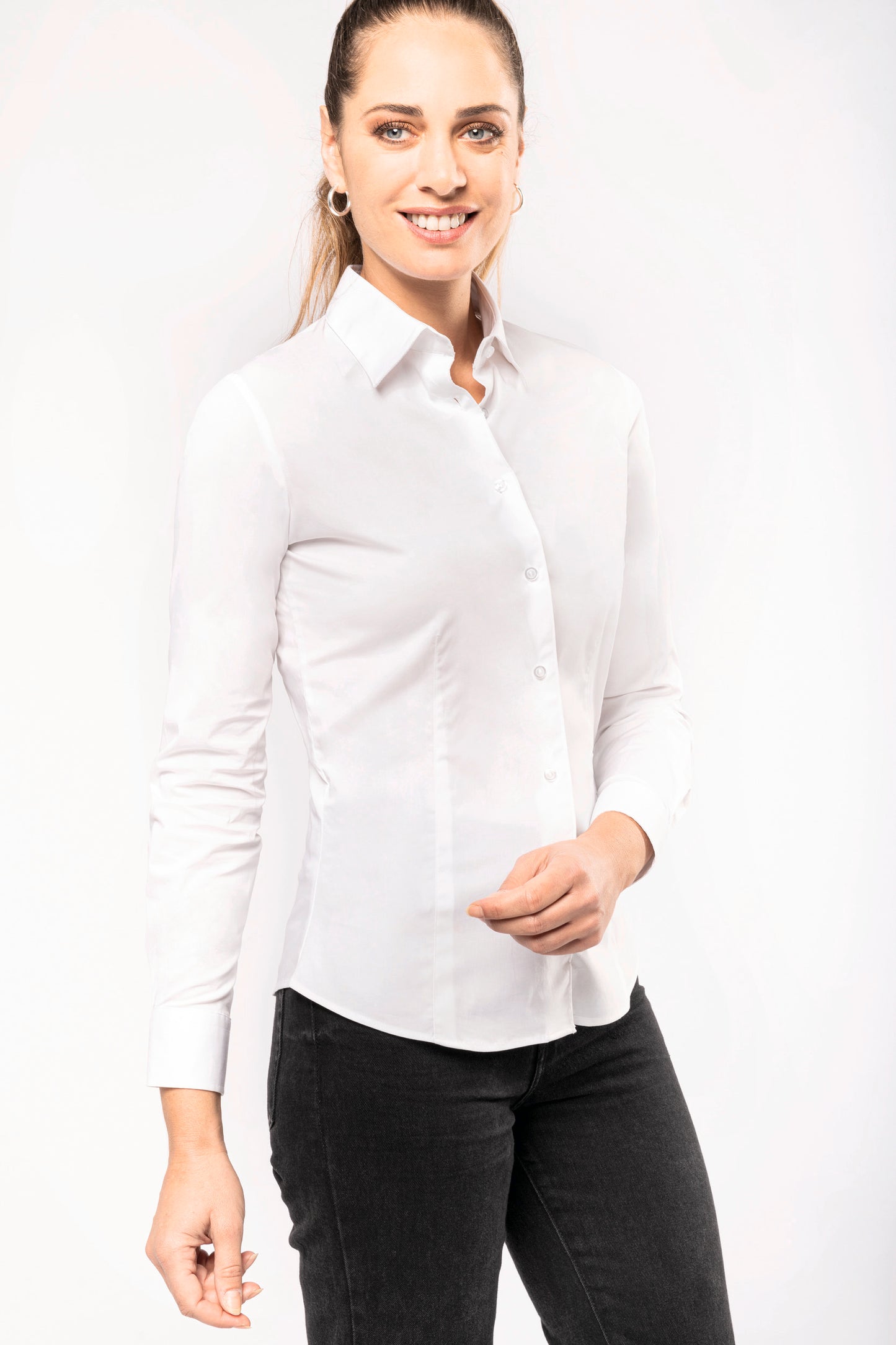 Dames stretch blouse lange mouwen