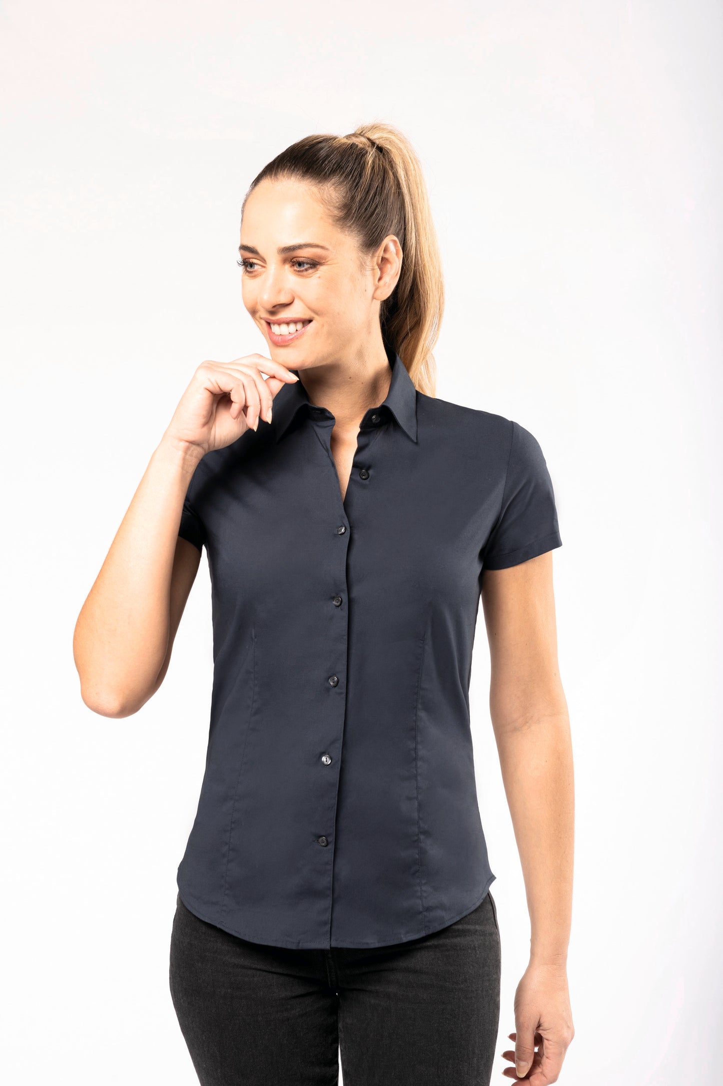 Dames stretch blouse korte mouwen