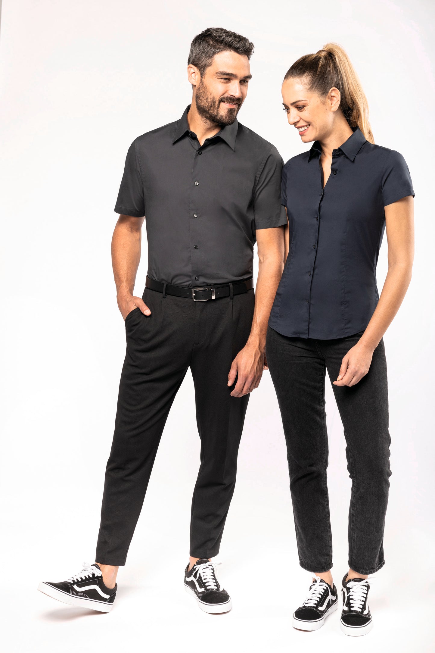 Dames stretch blouse korte mouwen