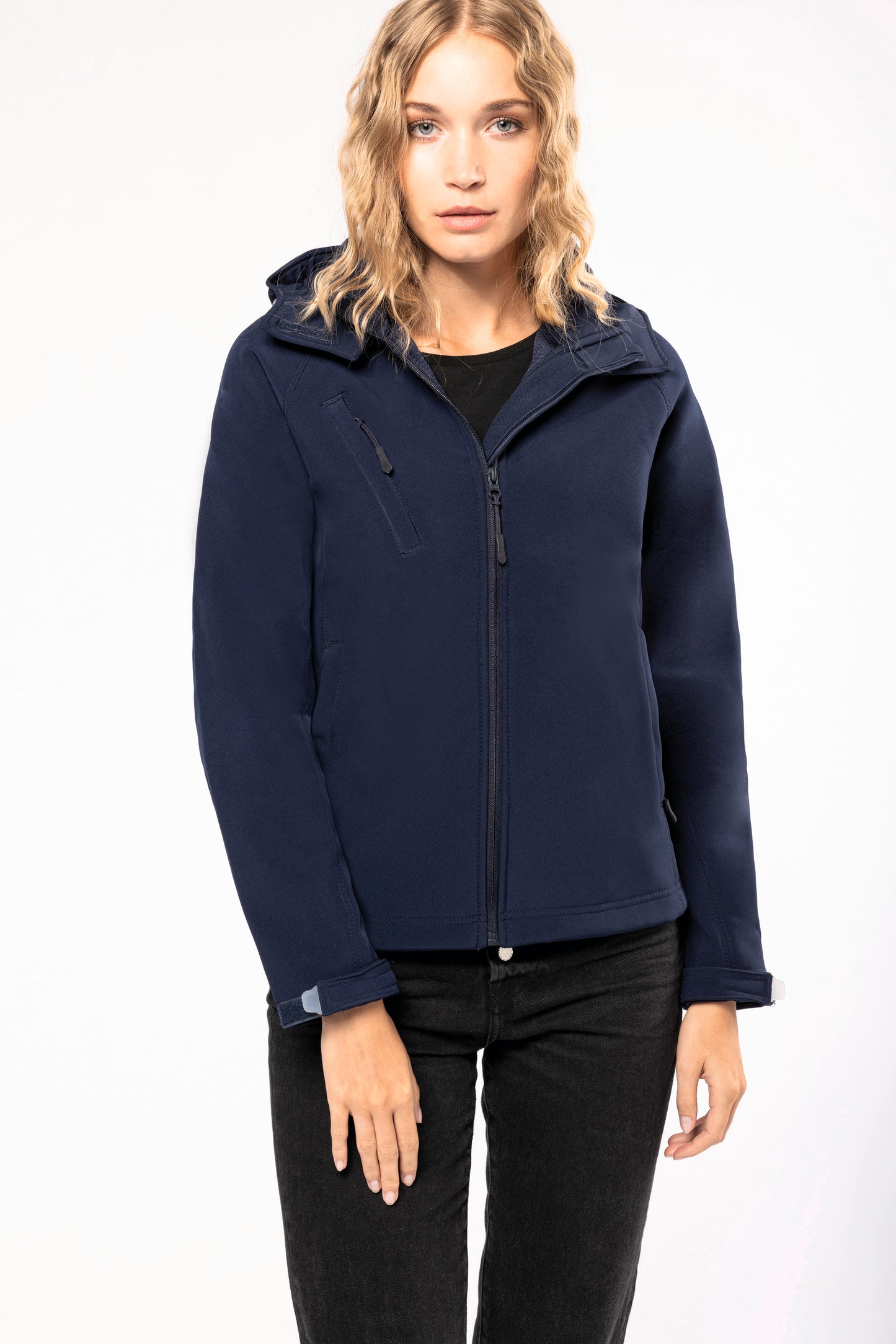 Dames softshell jas met afneembare capuchon