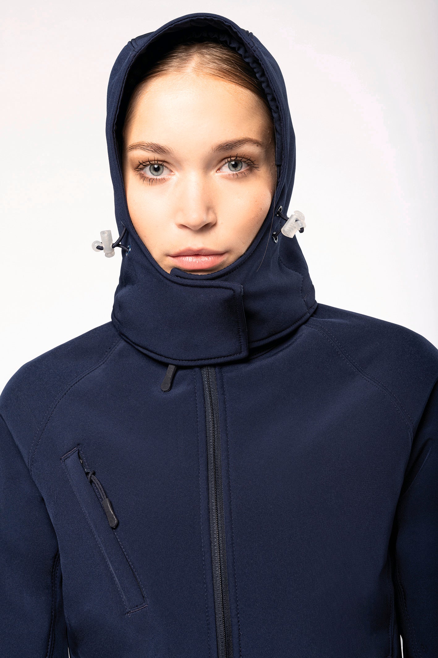 Dames softshell jas met afneembare capuchon
