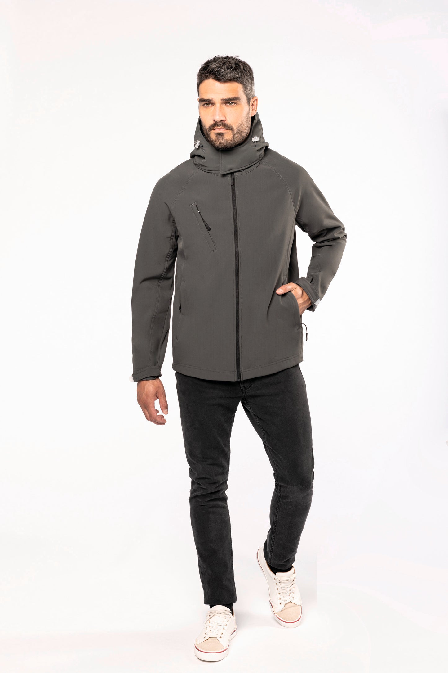 Heren softshell jas met afneembare capuchon