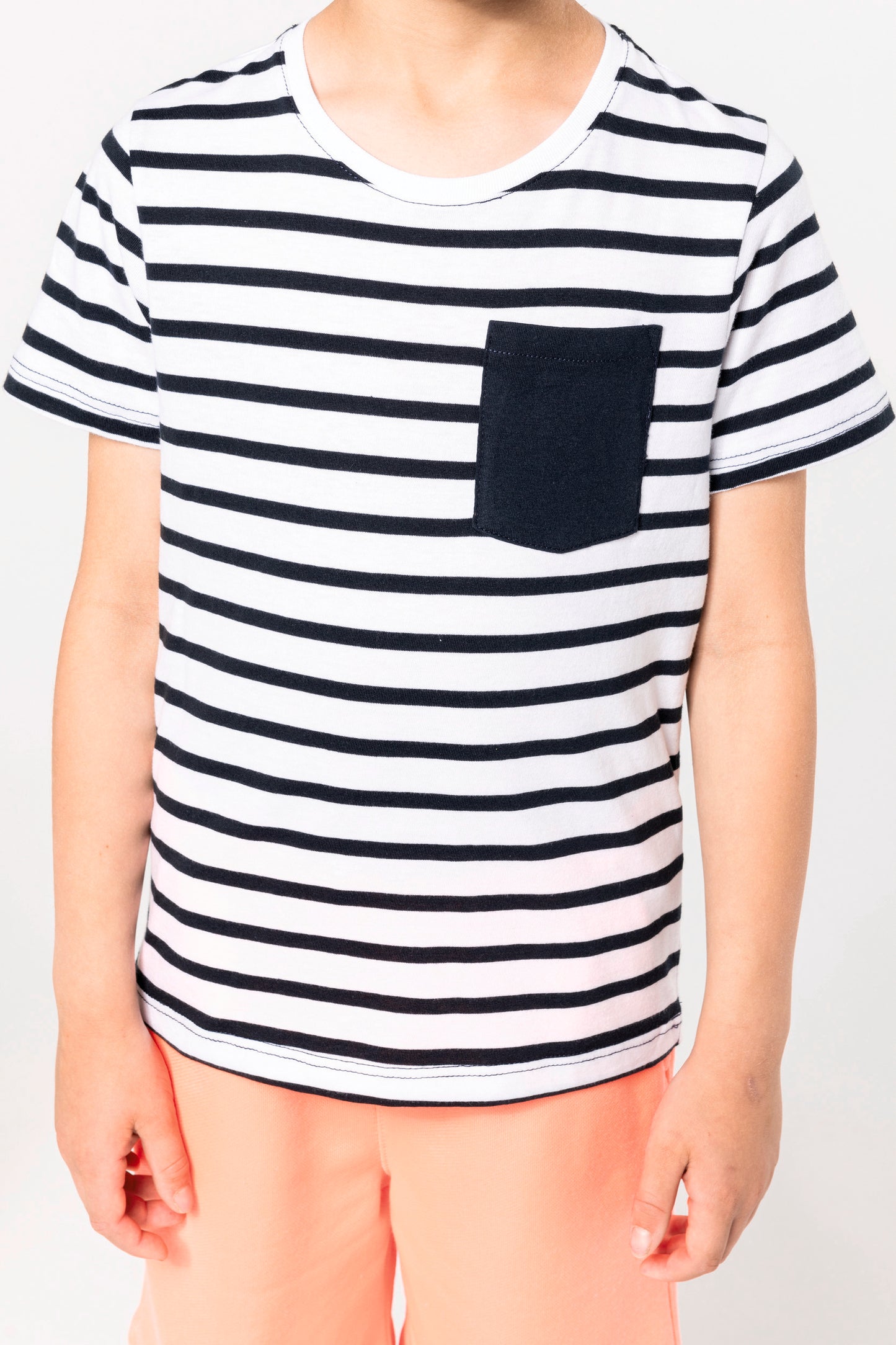 Gestreept T-shirt met zak en korte mouwen kids