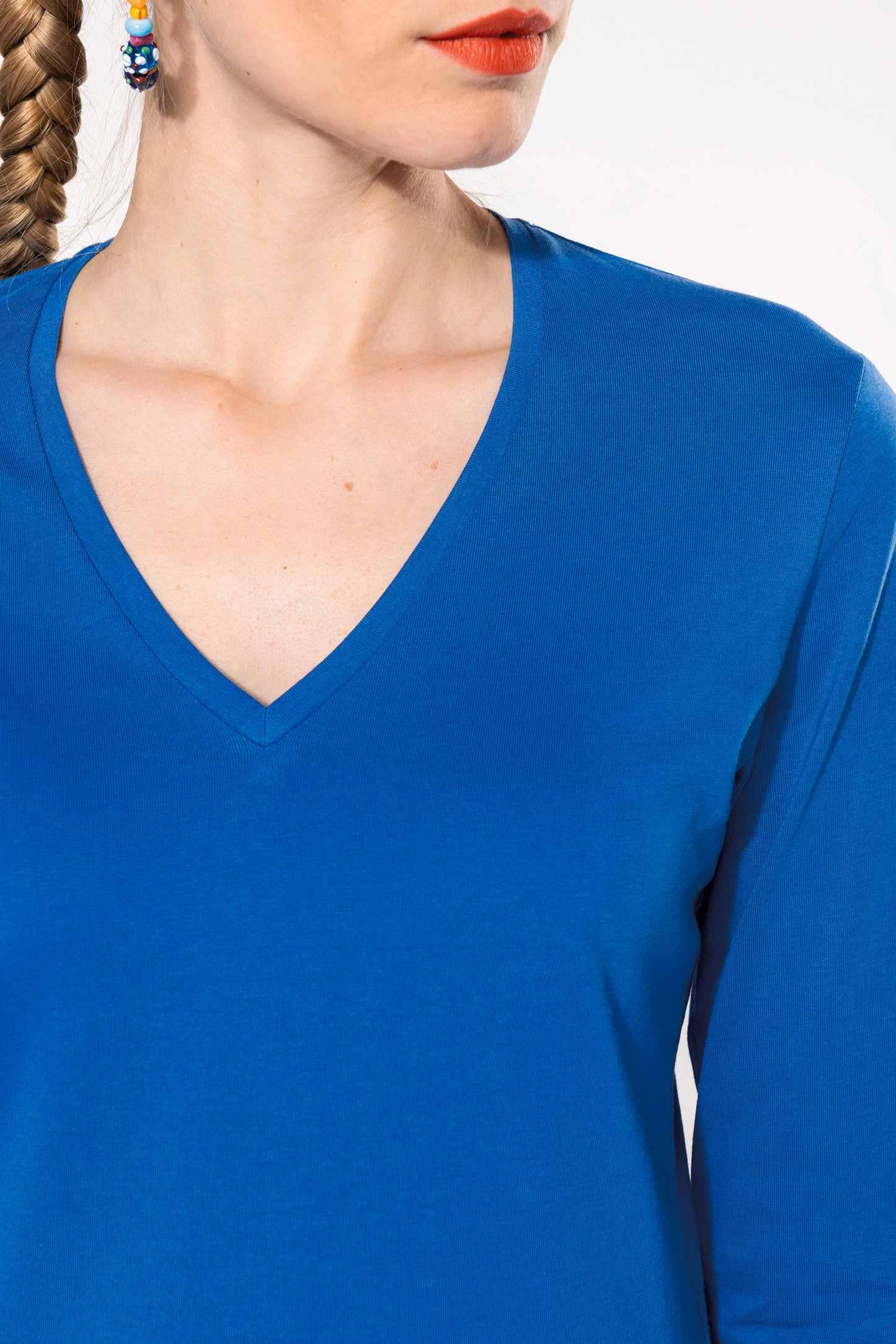 Dames t-shirt V-hals lange mouwen