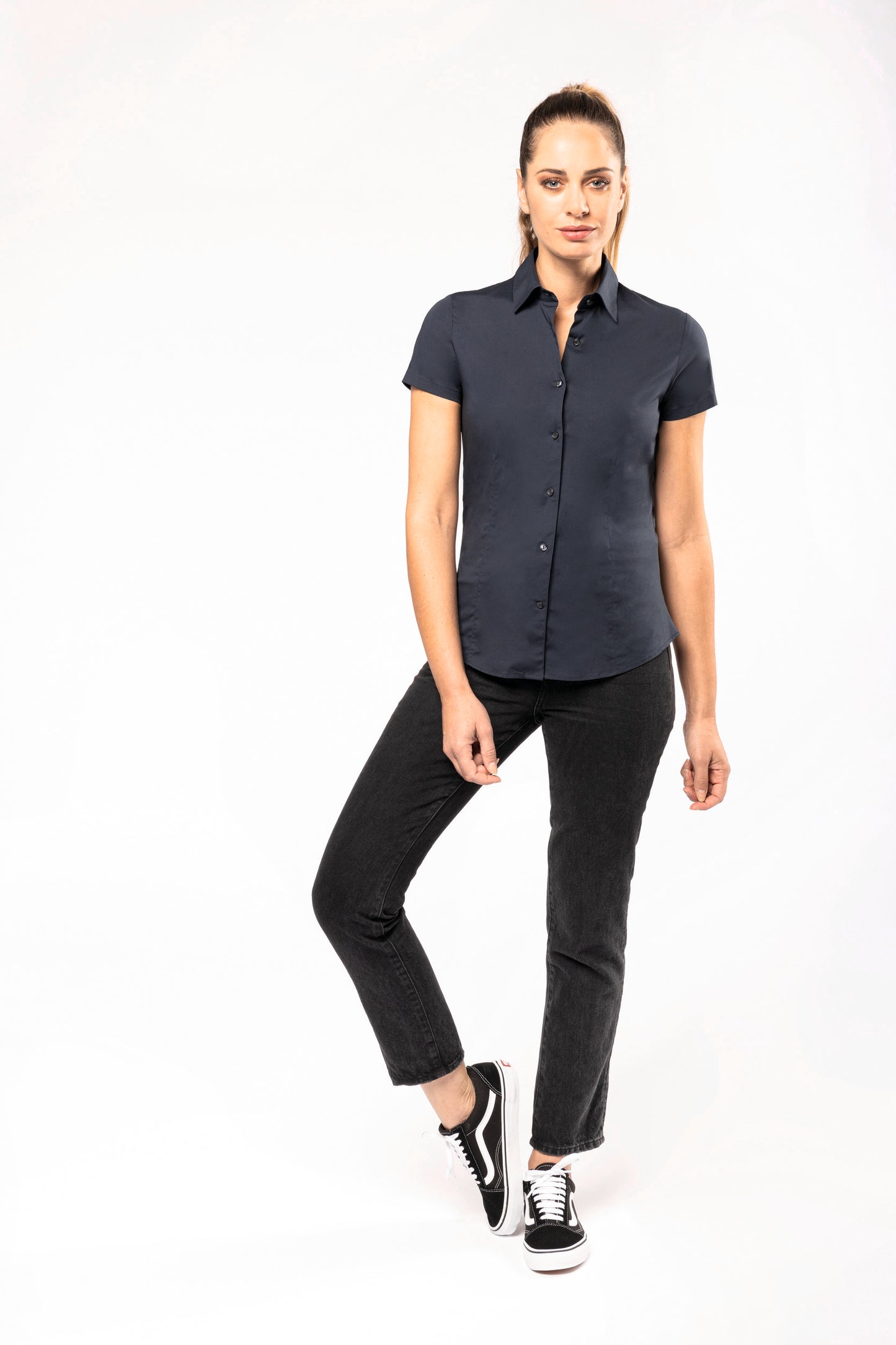 Dames stretch blouse korte mouwen