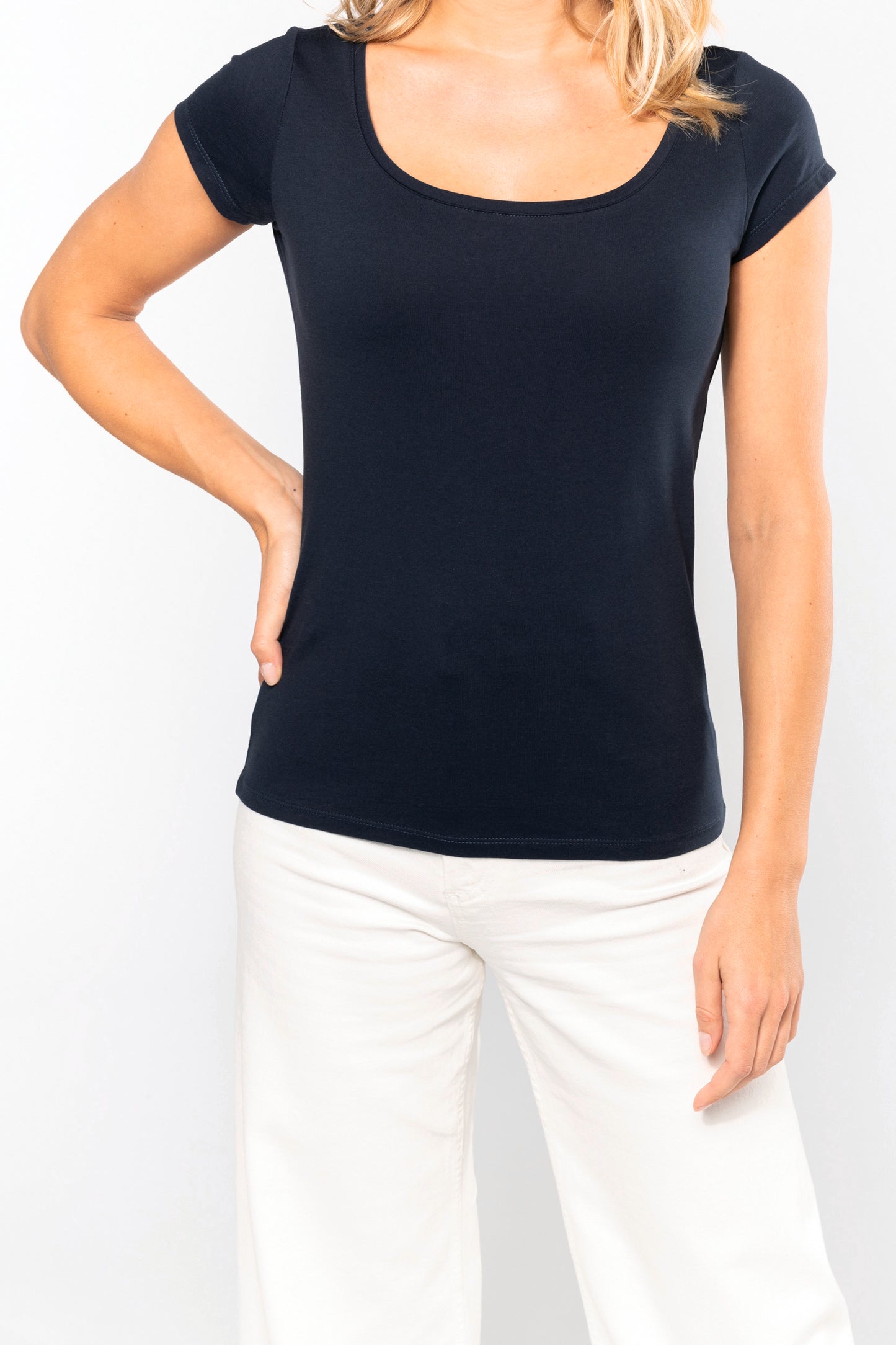Dames-t-shirt korte mouwen met boothals