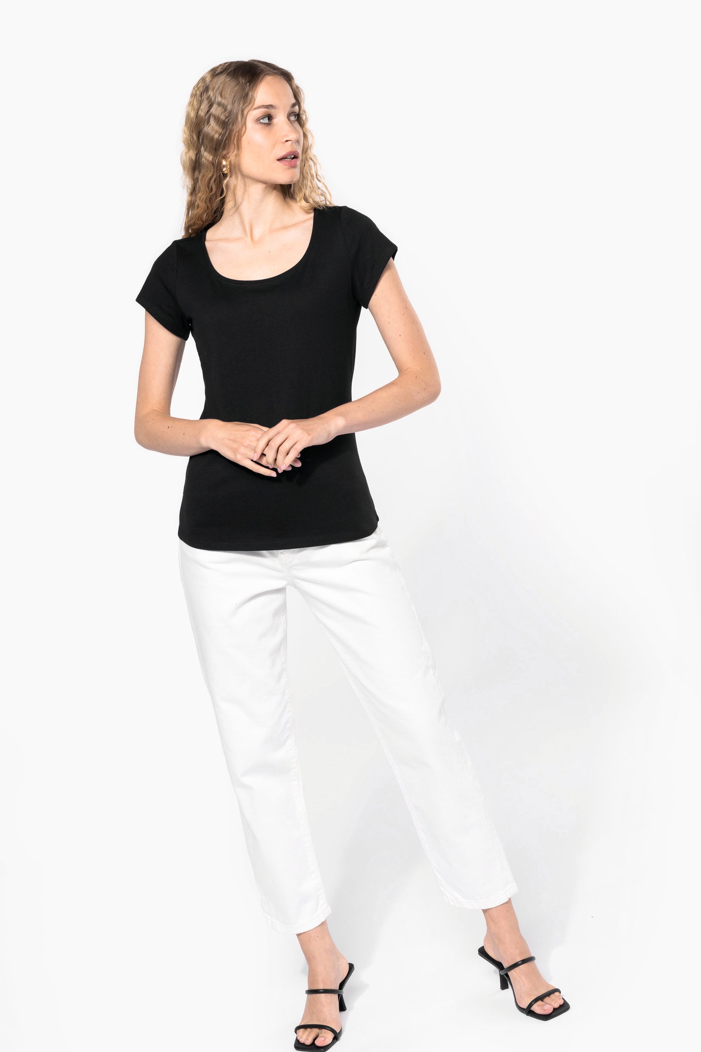 Dames-t-shirt korte mouwen met boothals