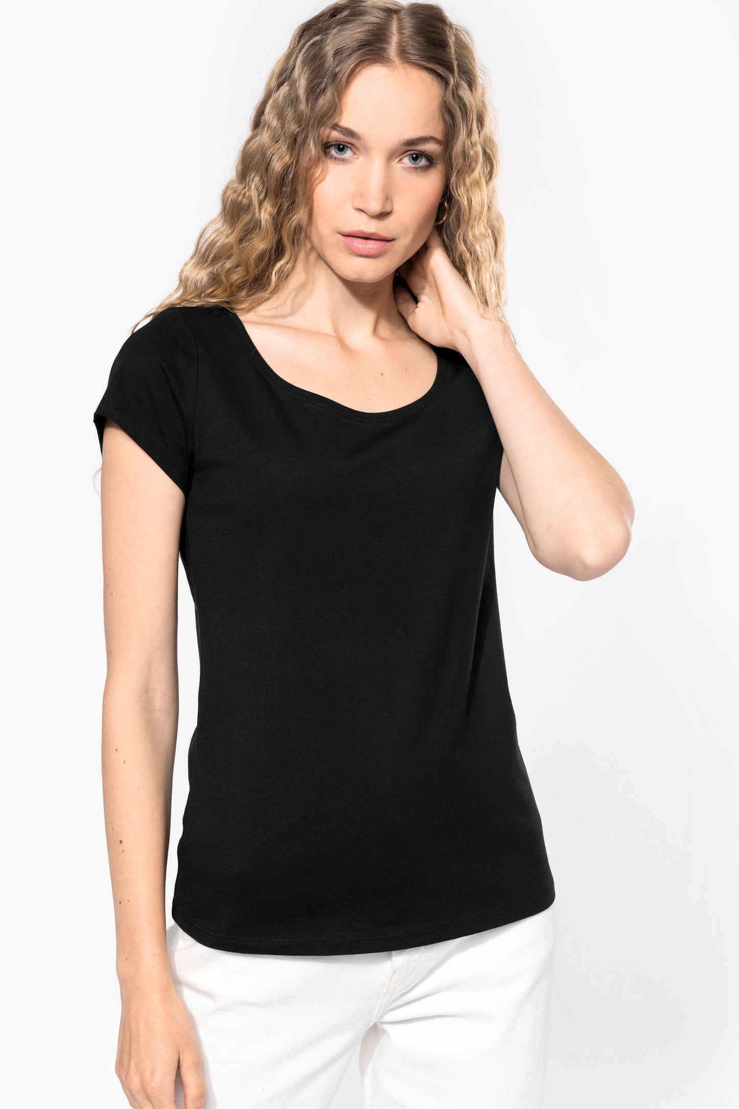 Dames-t-shirt korte mouwen met boothals