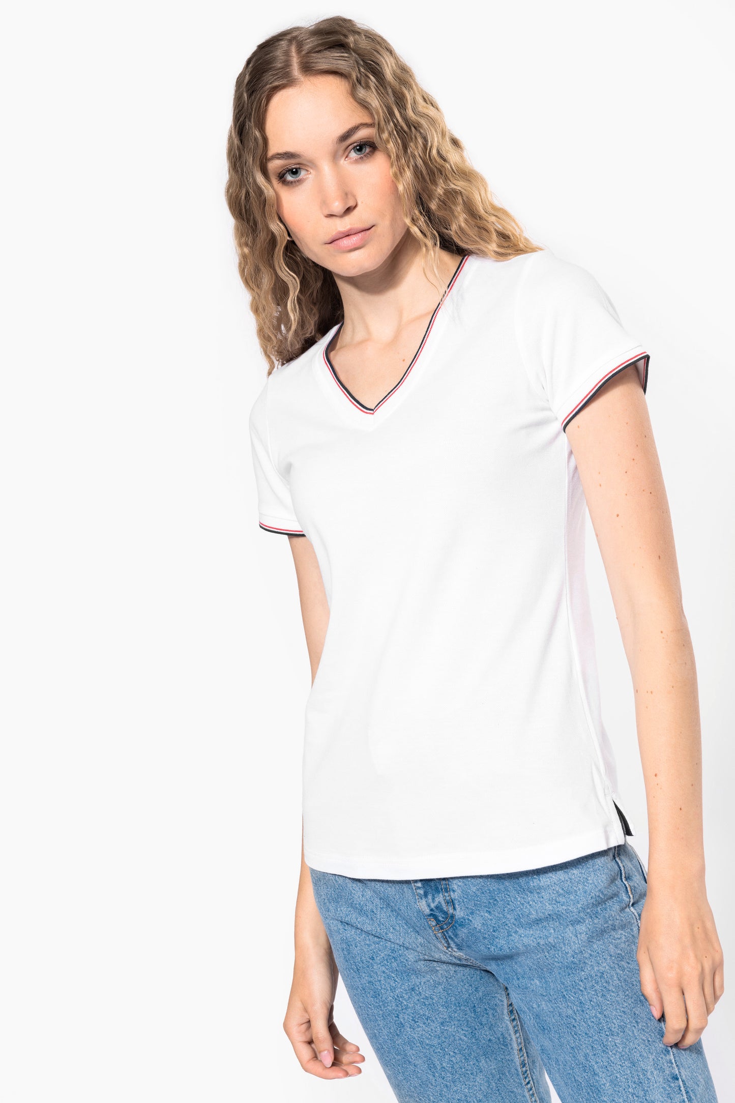 Dames-t-shirt piqué V-hals