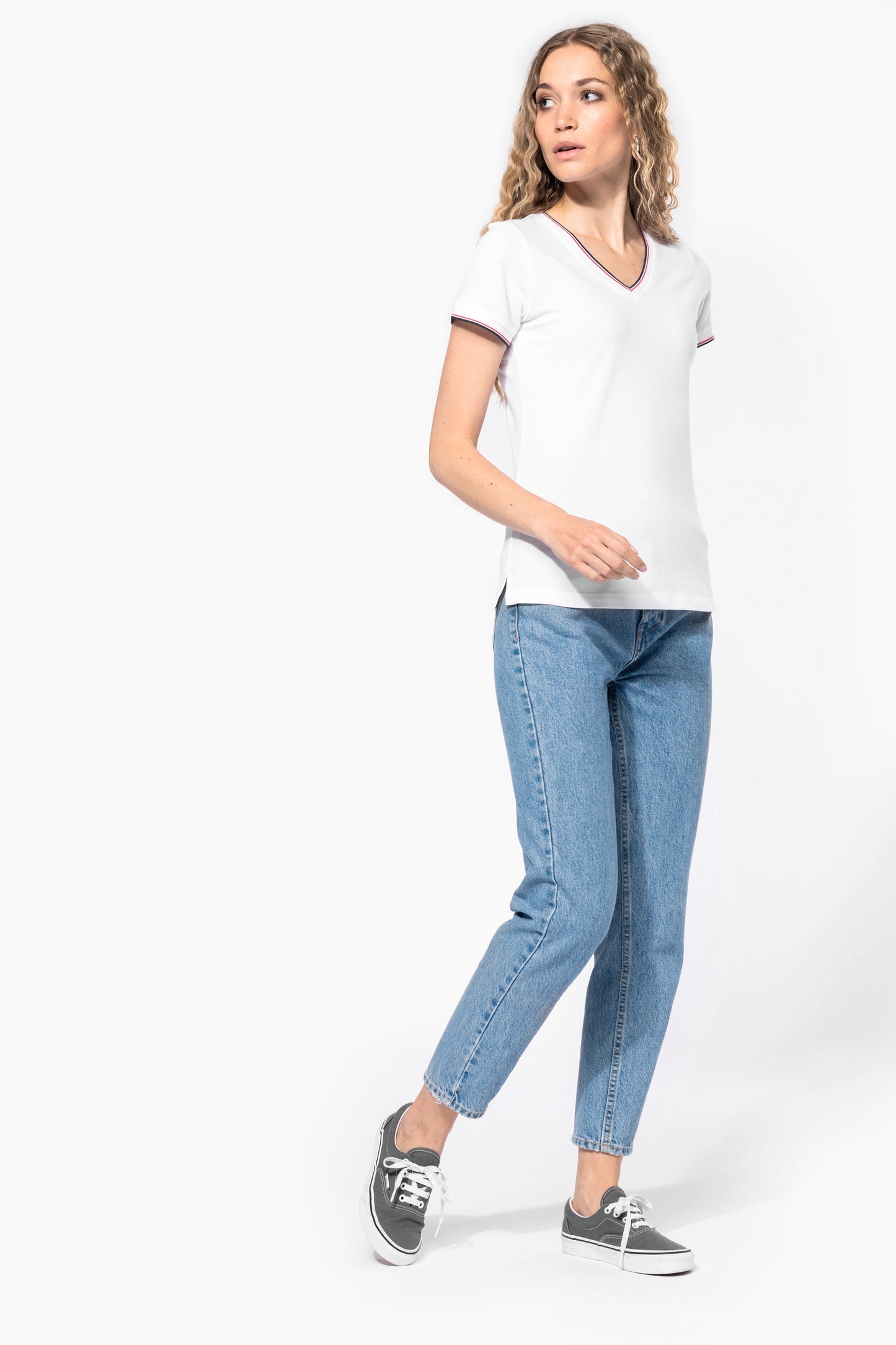 Dames-t-shirt piqué V-hals