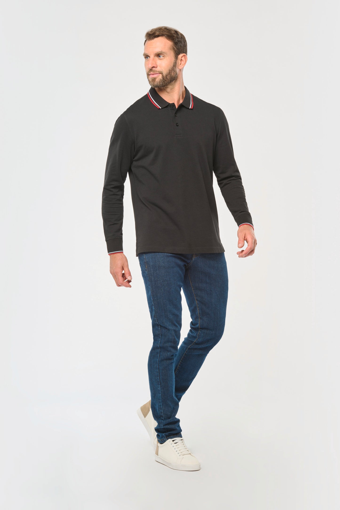 Heren polo van piqué tricot met lange mouwen