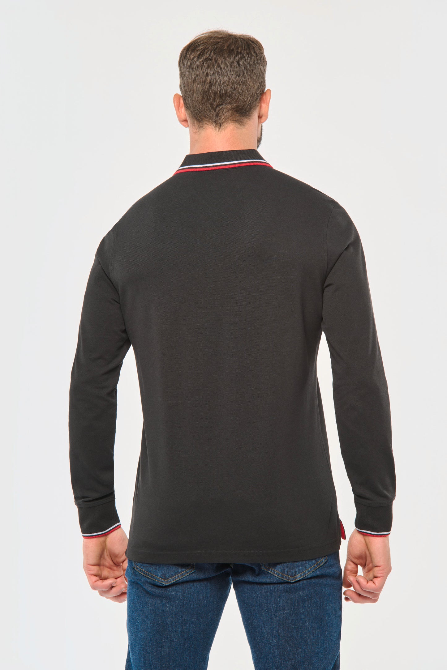 Heren polo van piqué tricot met lange mouwen
