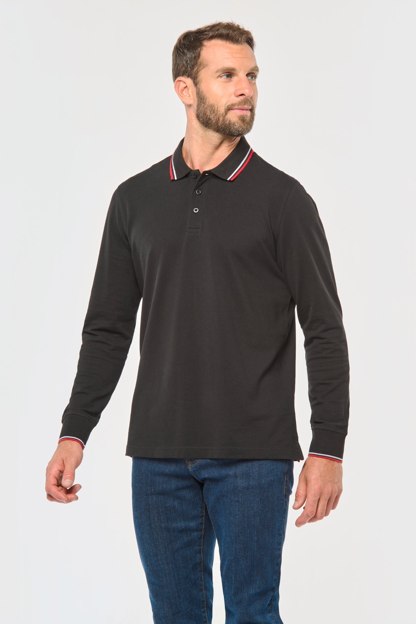 Heren polo van piqué tricot met lange mouwen