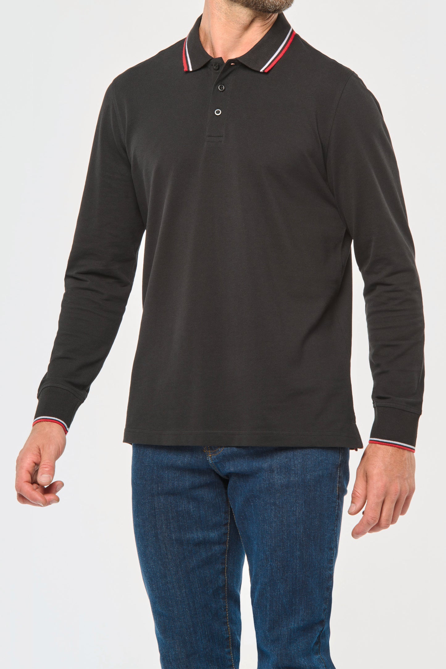 Heren polo van piqué tricot met lange mouwen