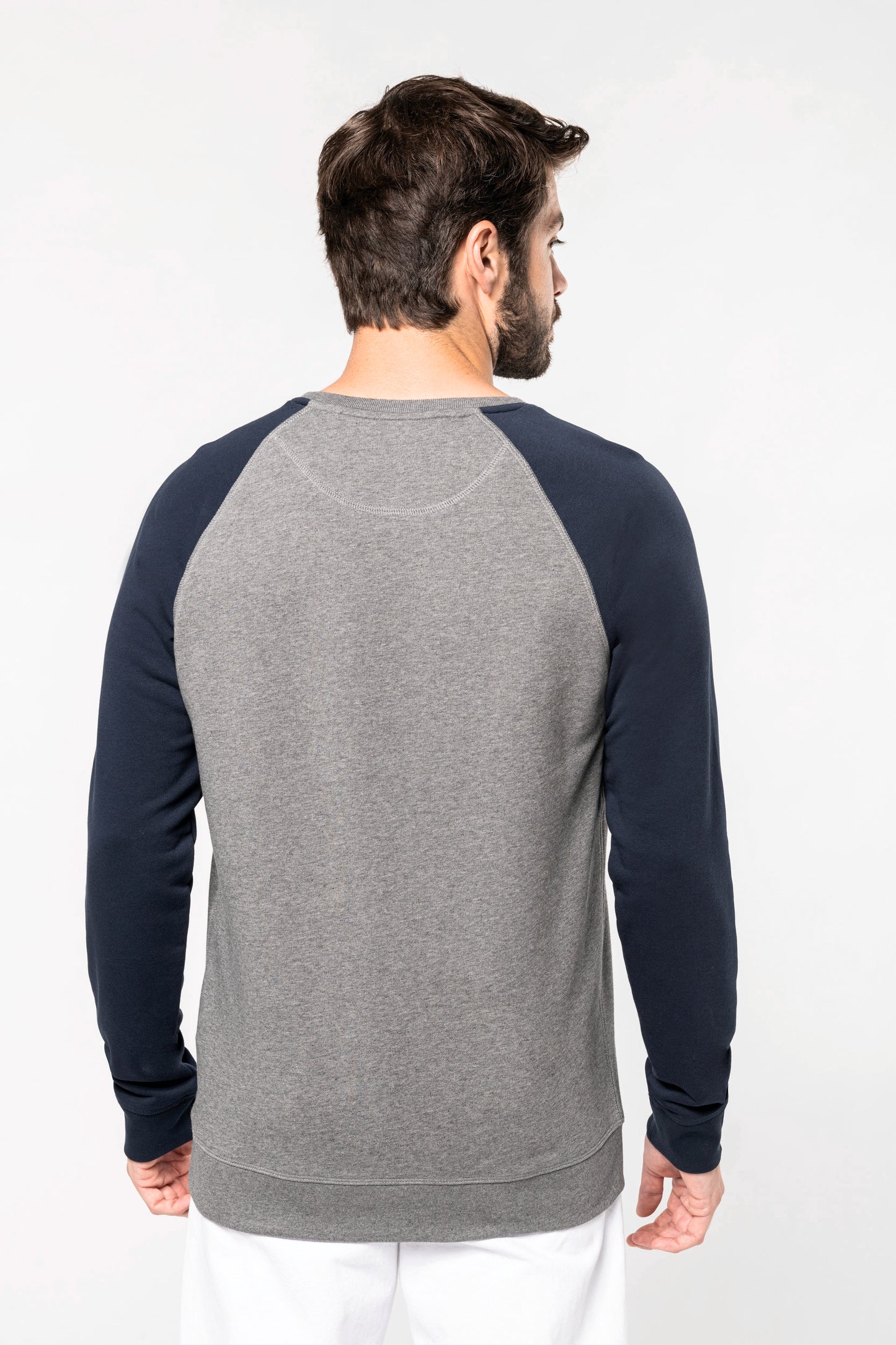Tweekleurige herensweater BIO ronde hals raglanmouwen